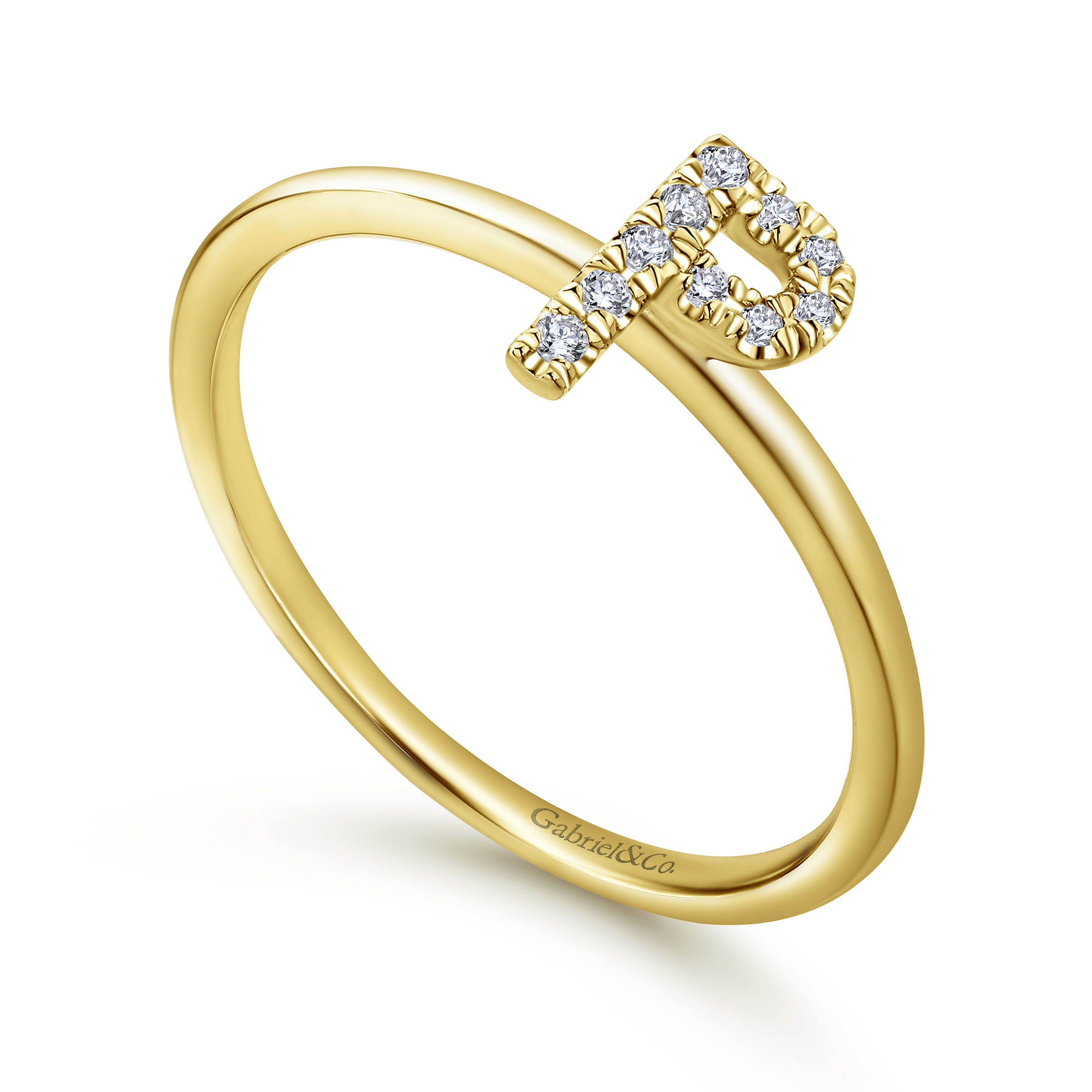 14K Yellow Gold Pavé Diamond Uppercase P Initial Ring