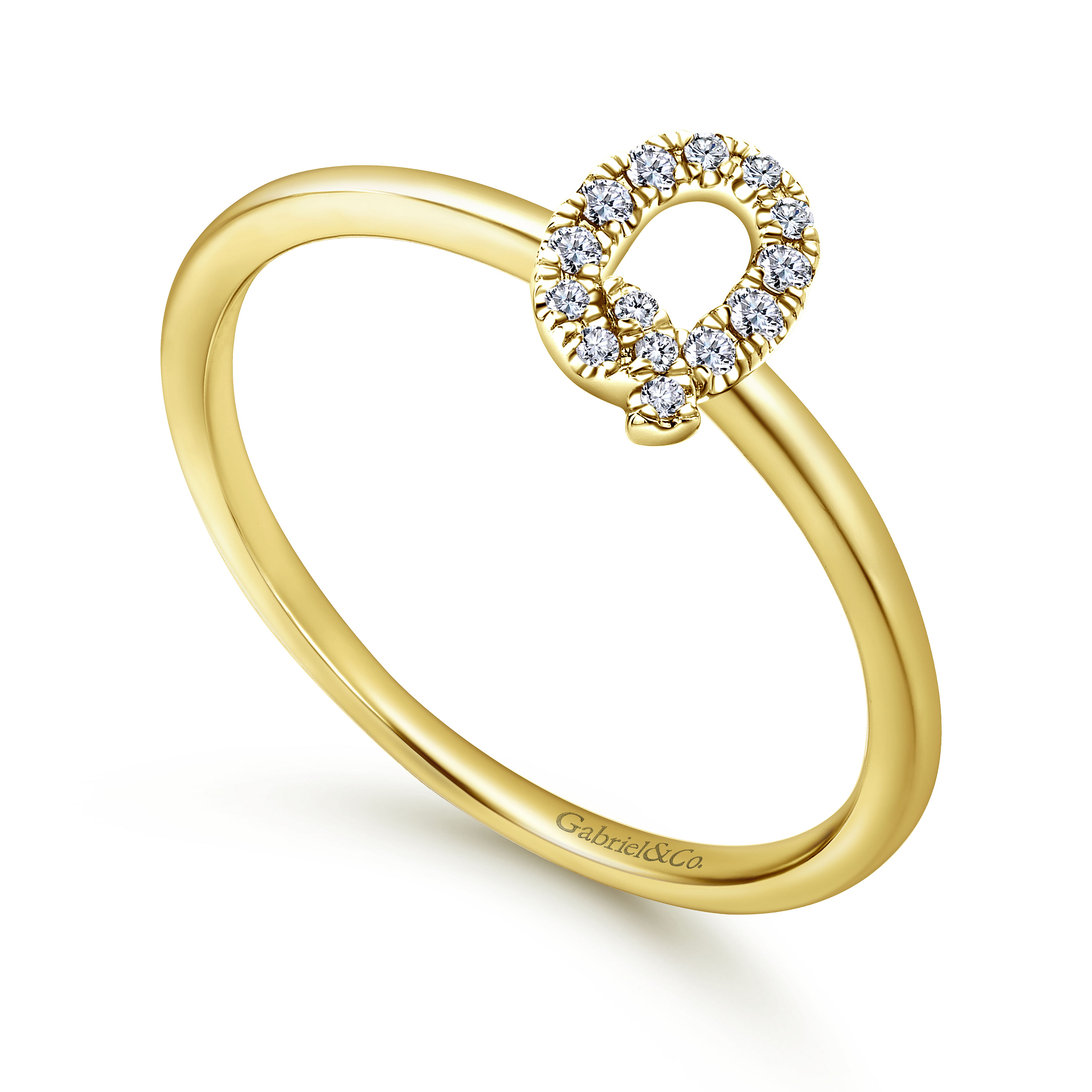 14K Yellow Gold Pavé Diamond Uppercase Q Initial Ring