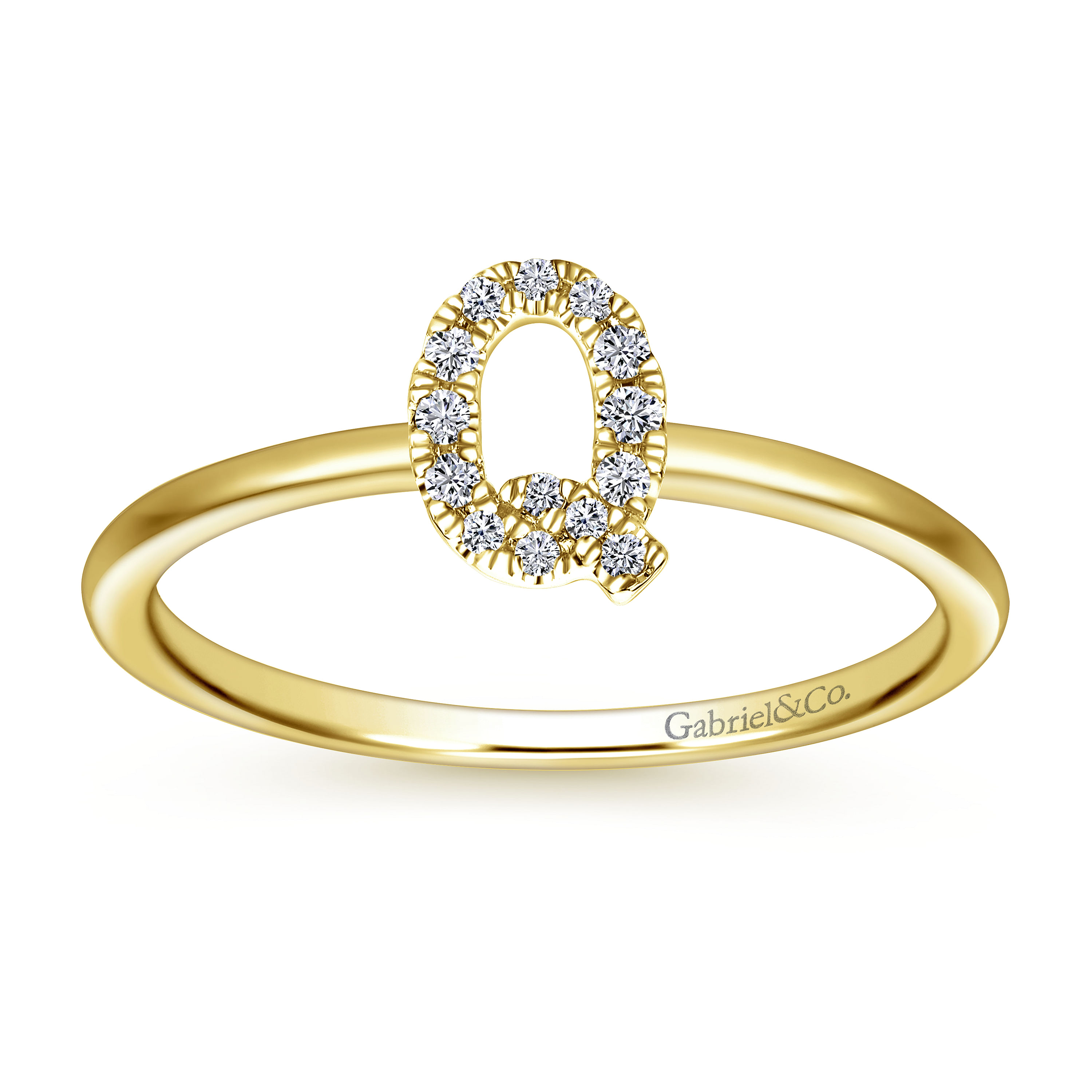 14K Yellow Gold Pavé Diamond Uppercase Q Initial Ring