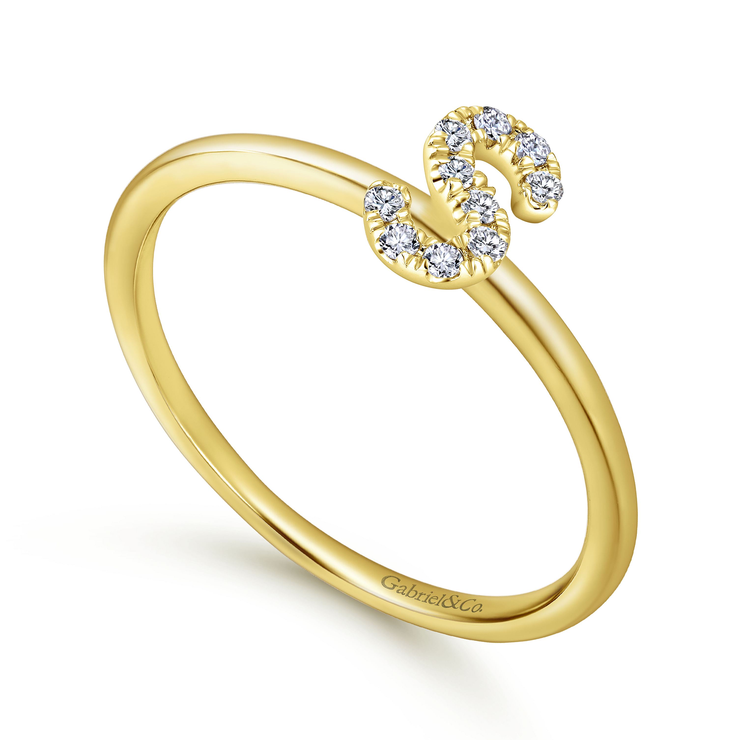 14K Yellow Gold Pavé Diamond Uppercase S Initial Ring