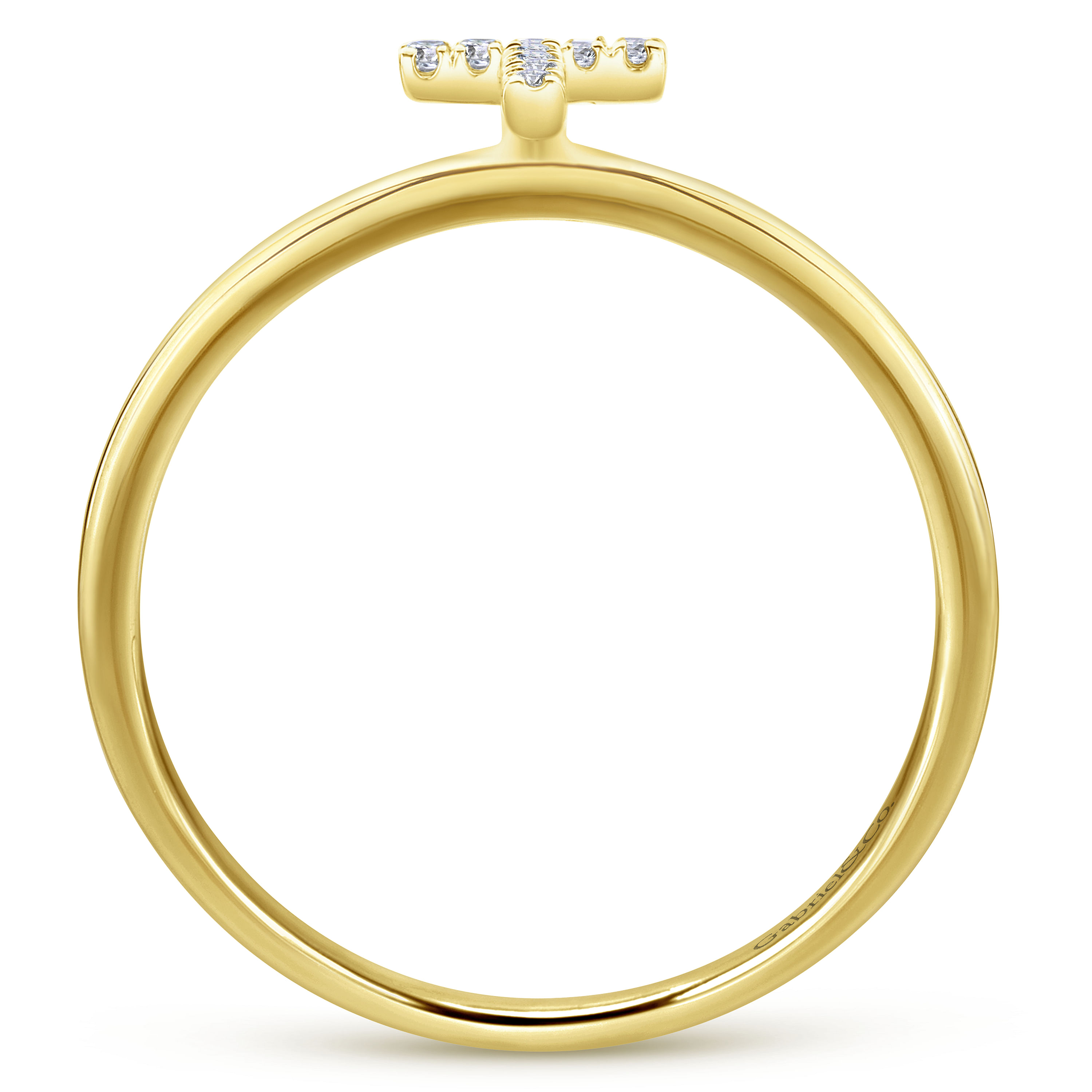 14K Yellow Gold Pavé Diamond Uppercase T Initial Ring