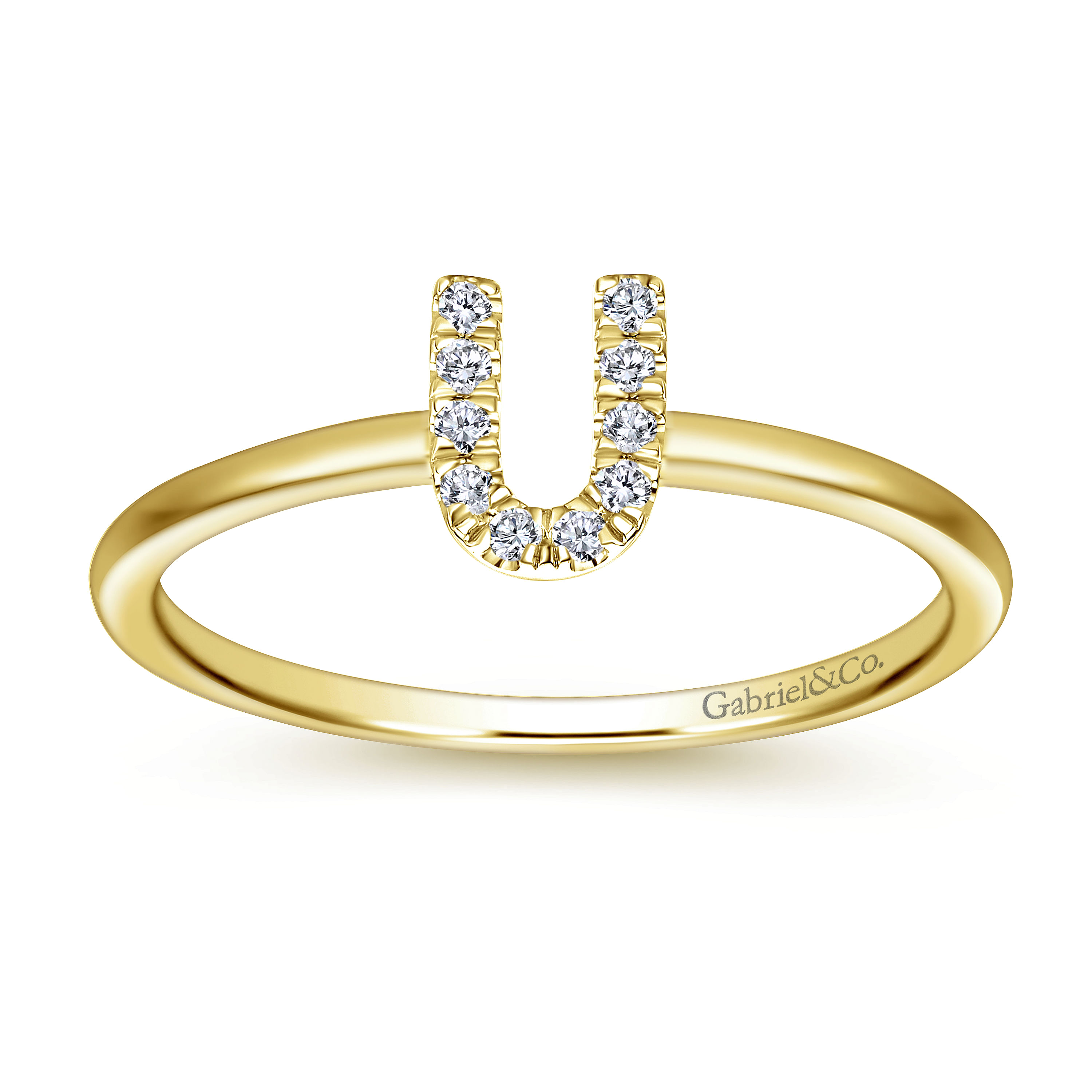 14K Yellow Gold Pavé Diamond Uppercase U Initial Ring