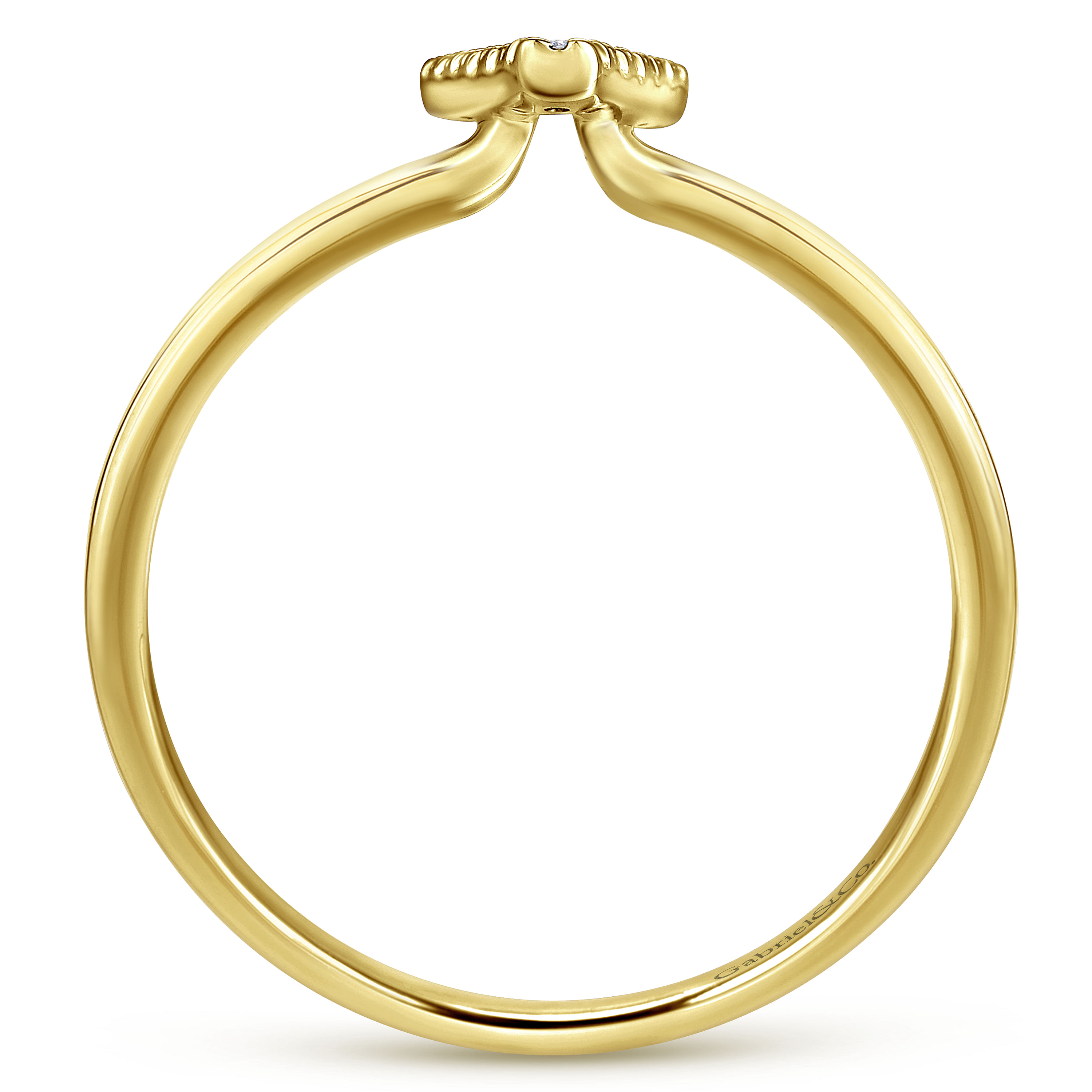 14K Yellow Gold Pavé Diamond Uppercase V Initial Ring