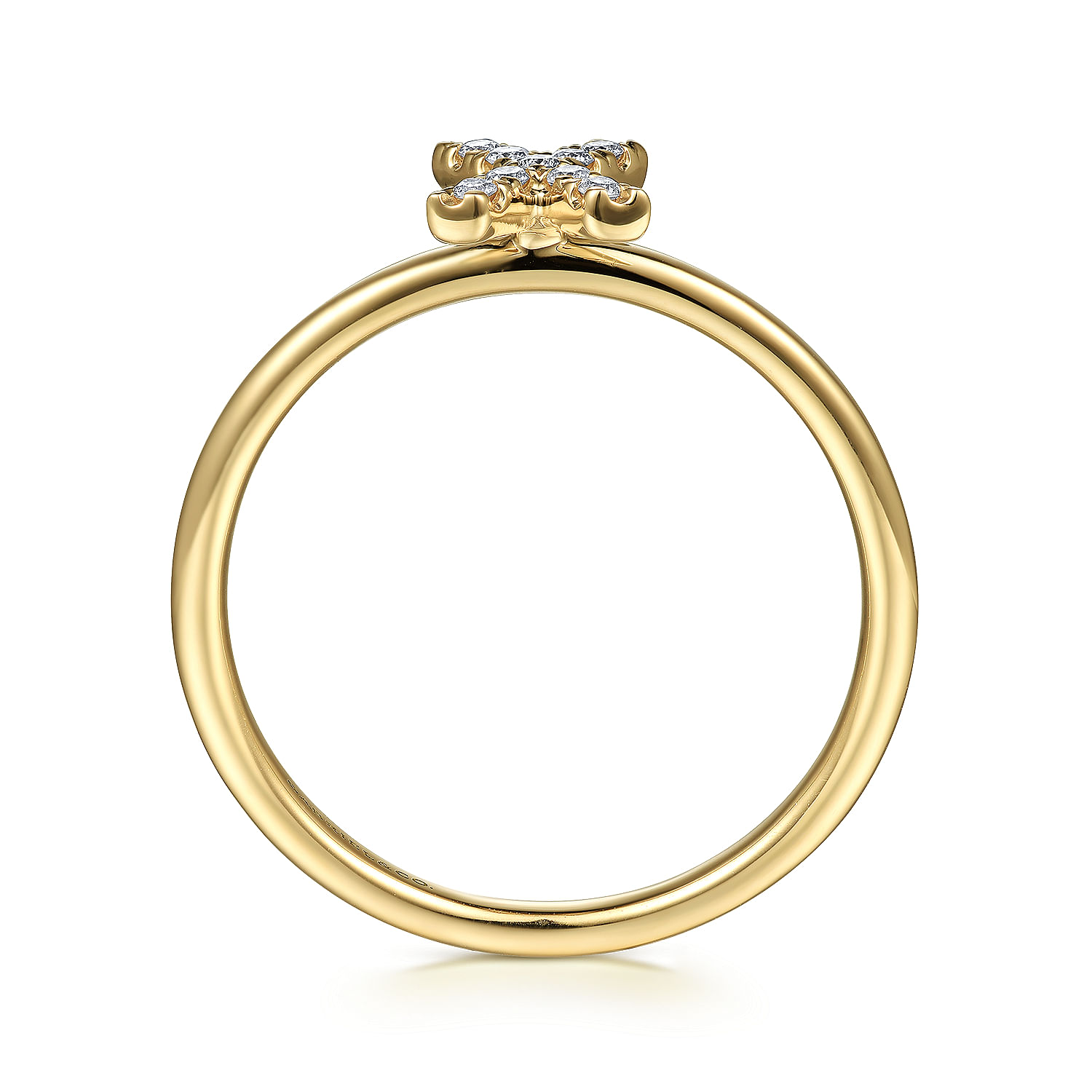 14K Yellow Gold Pavé Diamond Uppercase X Initial Ring