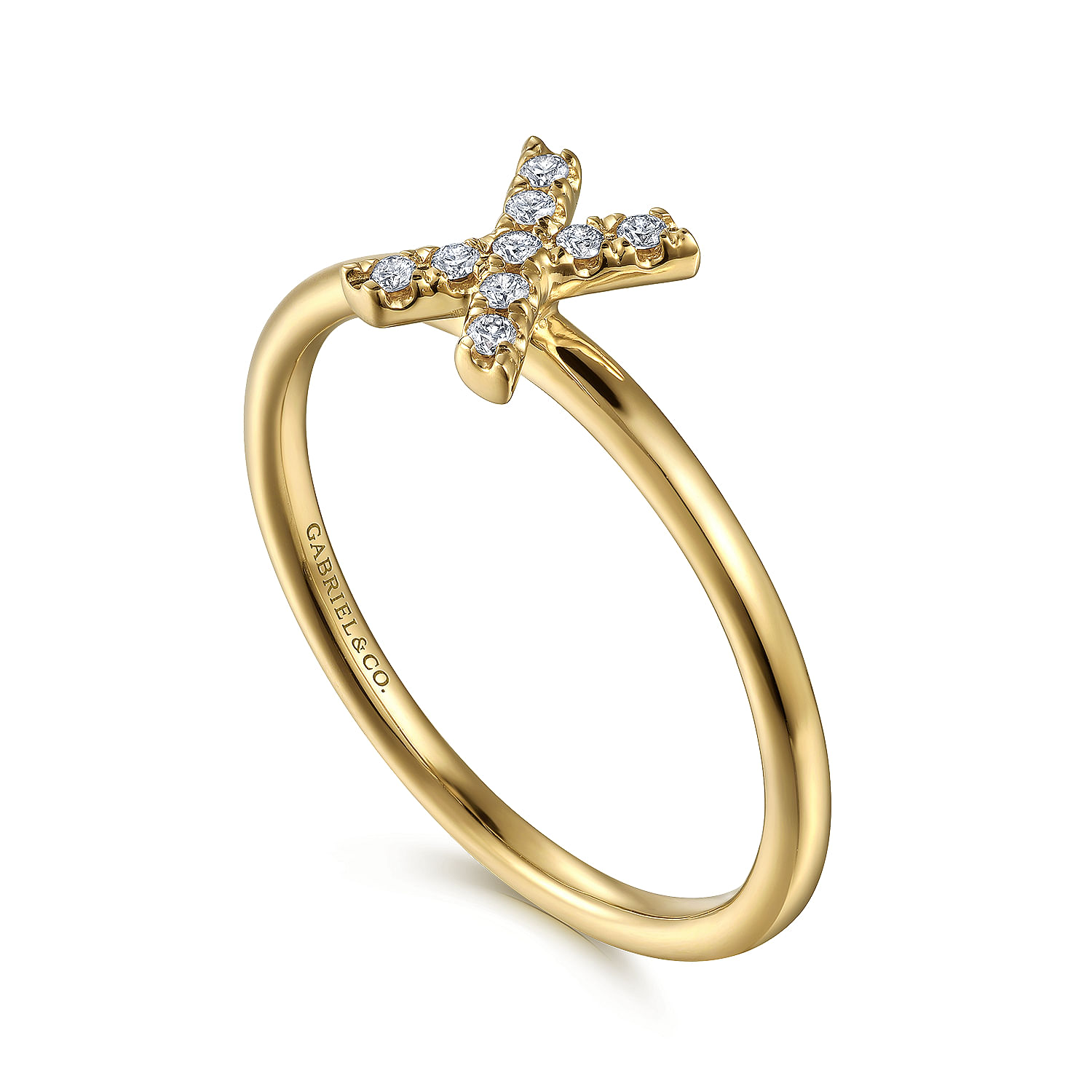 14K Yellow Gold Pavé Diamond Uppercase X Initial Ring