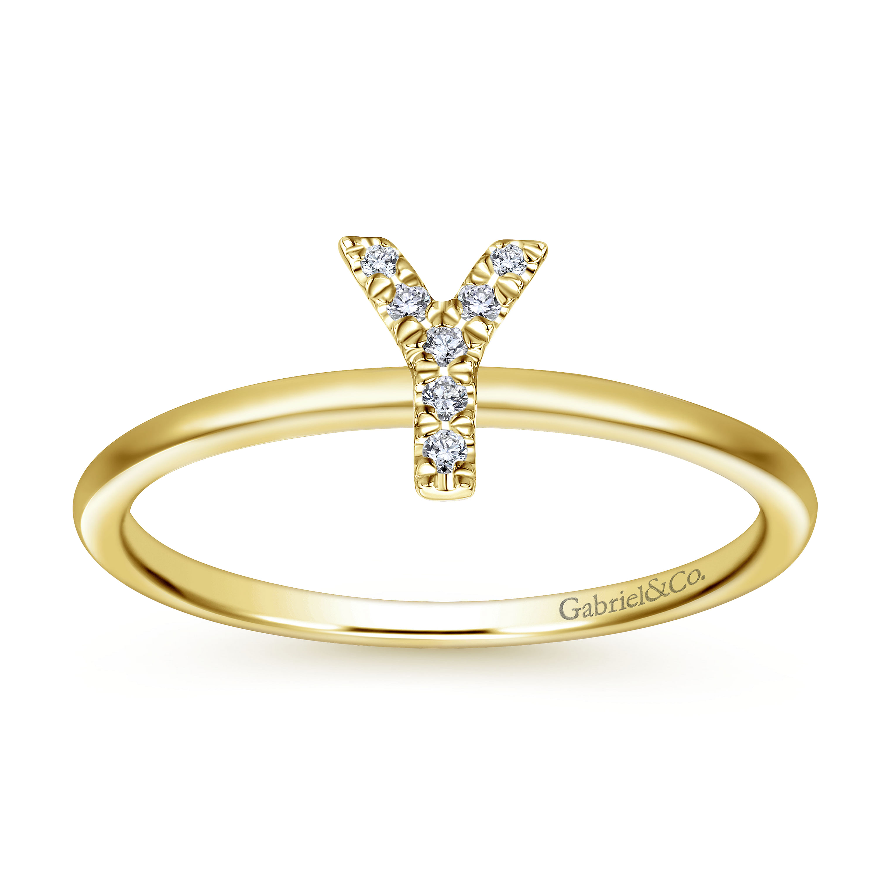 14K Yellow Gold Pavé Diamond Uppercase Y Initial Ring