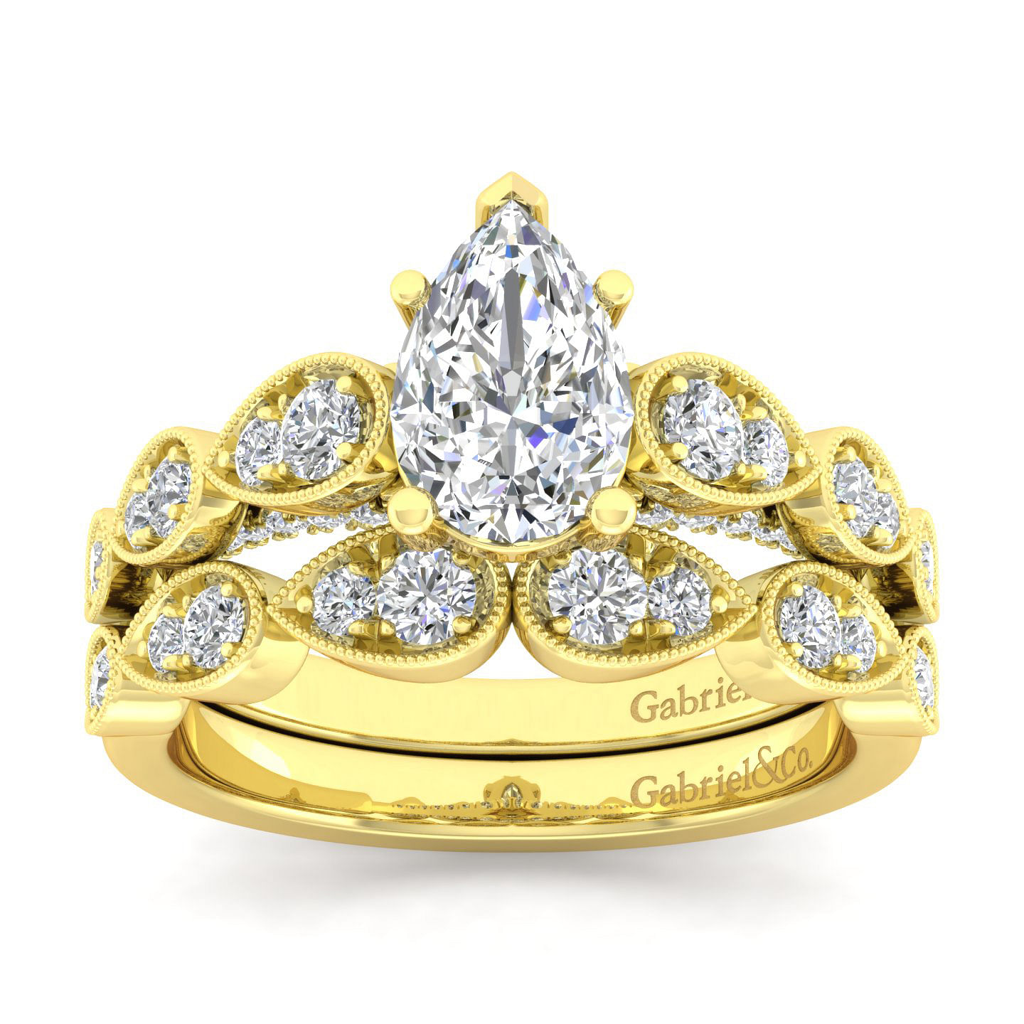 14K Yellow Gold Pear Shape Diamond Engagement Ring