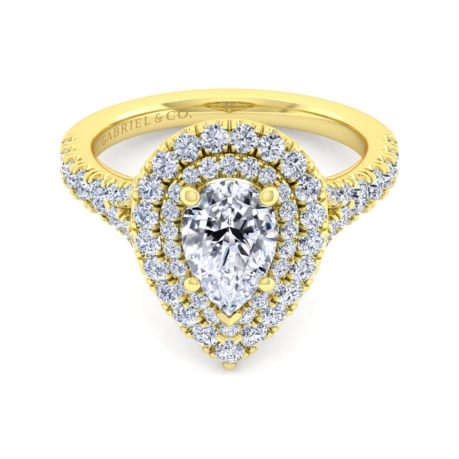 14K Yellow Gold Pear Shape Double Halo Diamond Engagement Ring