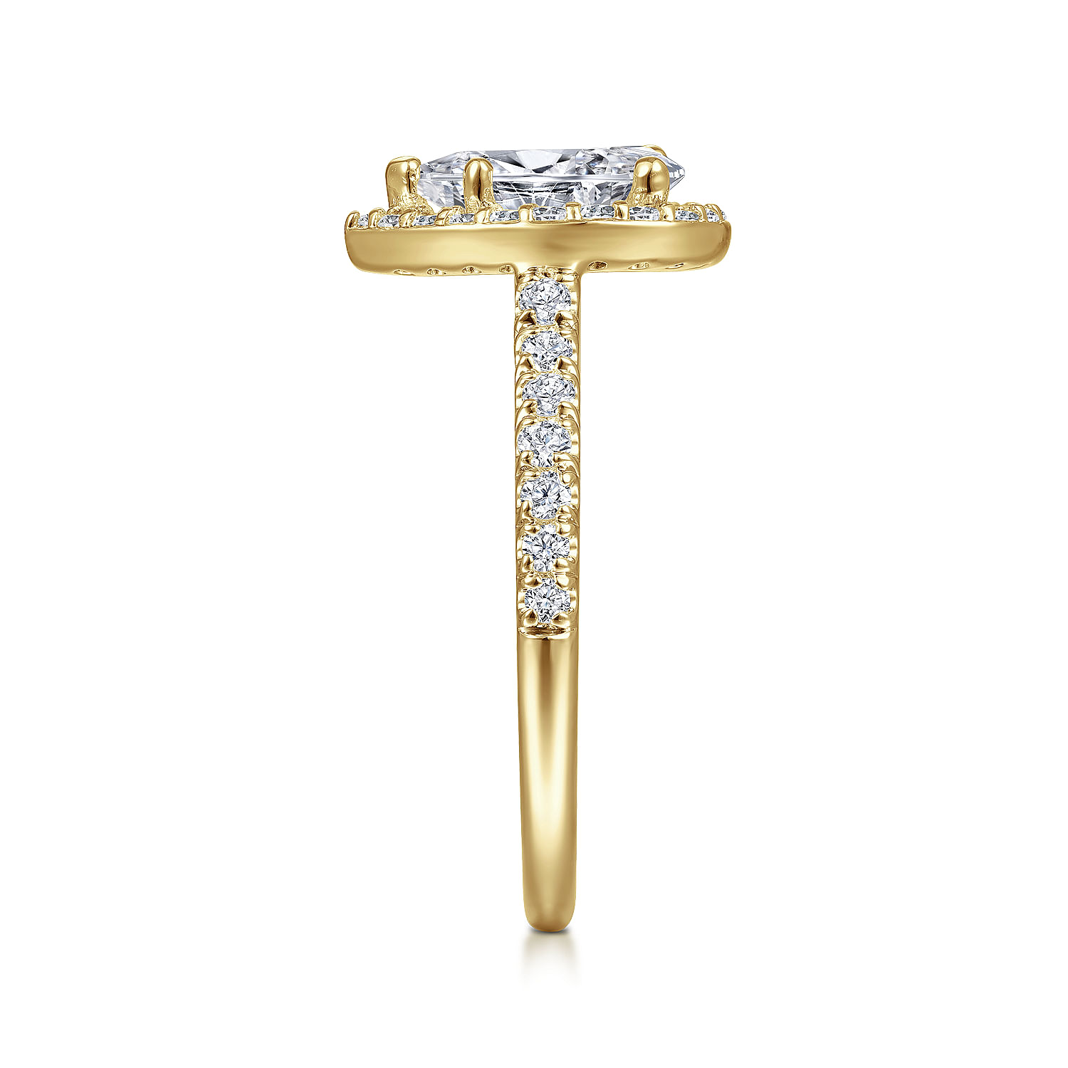 14K Yellow Gold Pear Shape Halo Diamond Engagement Ring