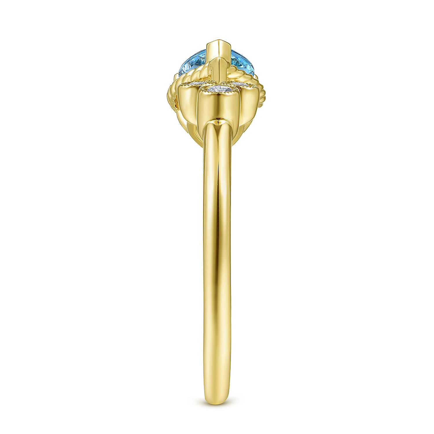 14K Yellow Gold Pear Shape Swiss Blue Topaz and Diamond Split Ring