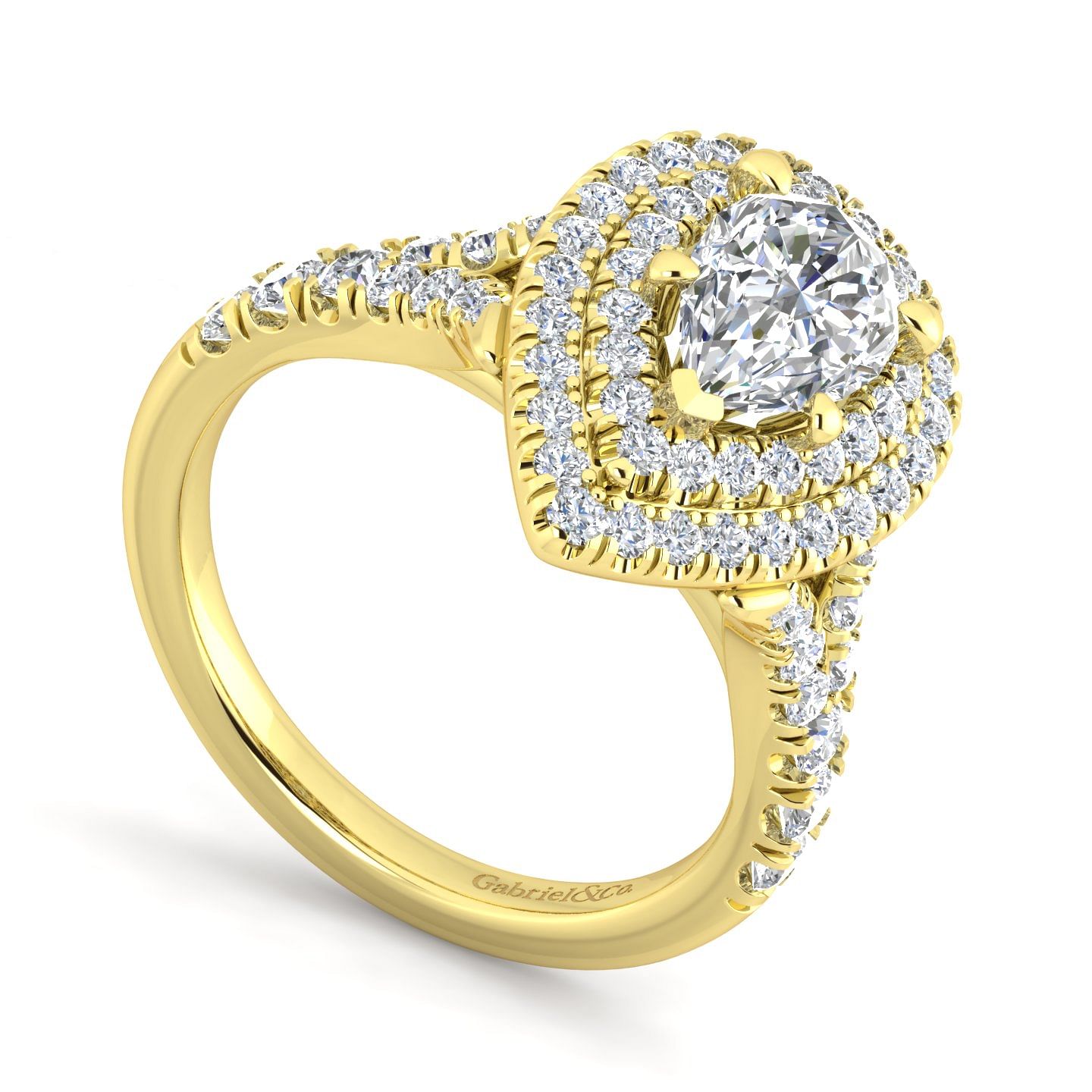 14K Yellow Gold Pear Shaped Double Halo Diamond Engagement Ring