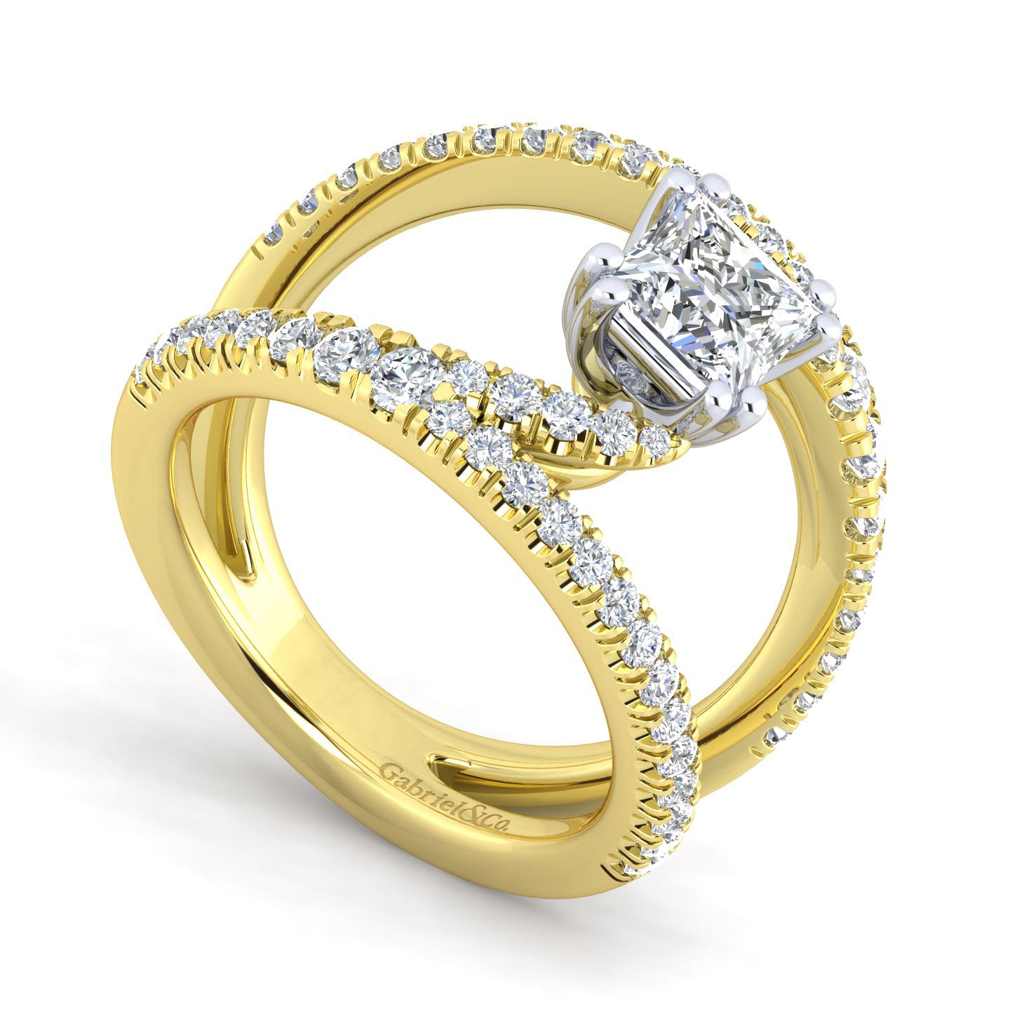14K Yellow Gold Princess Cut Free Form Diamond Engagement Ring