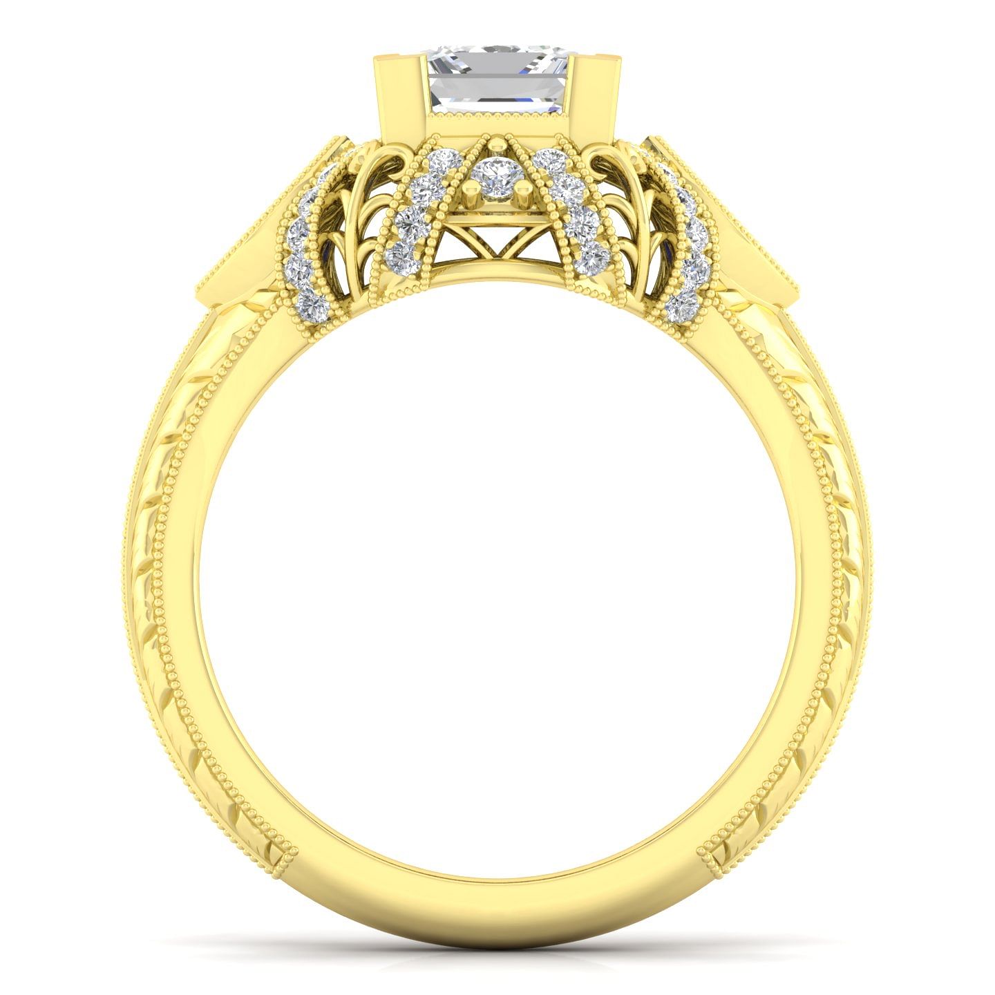 14K Yellow Gold Princess Cut Sapphire and Diamond Engagement Ring