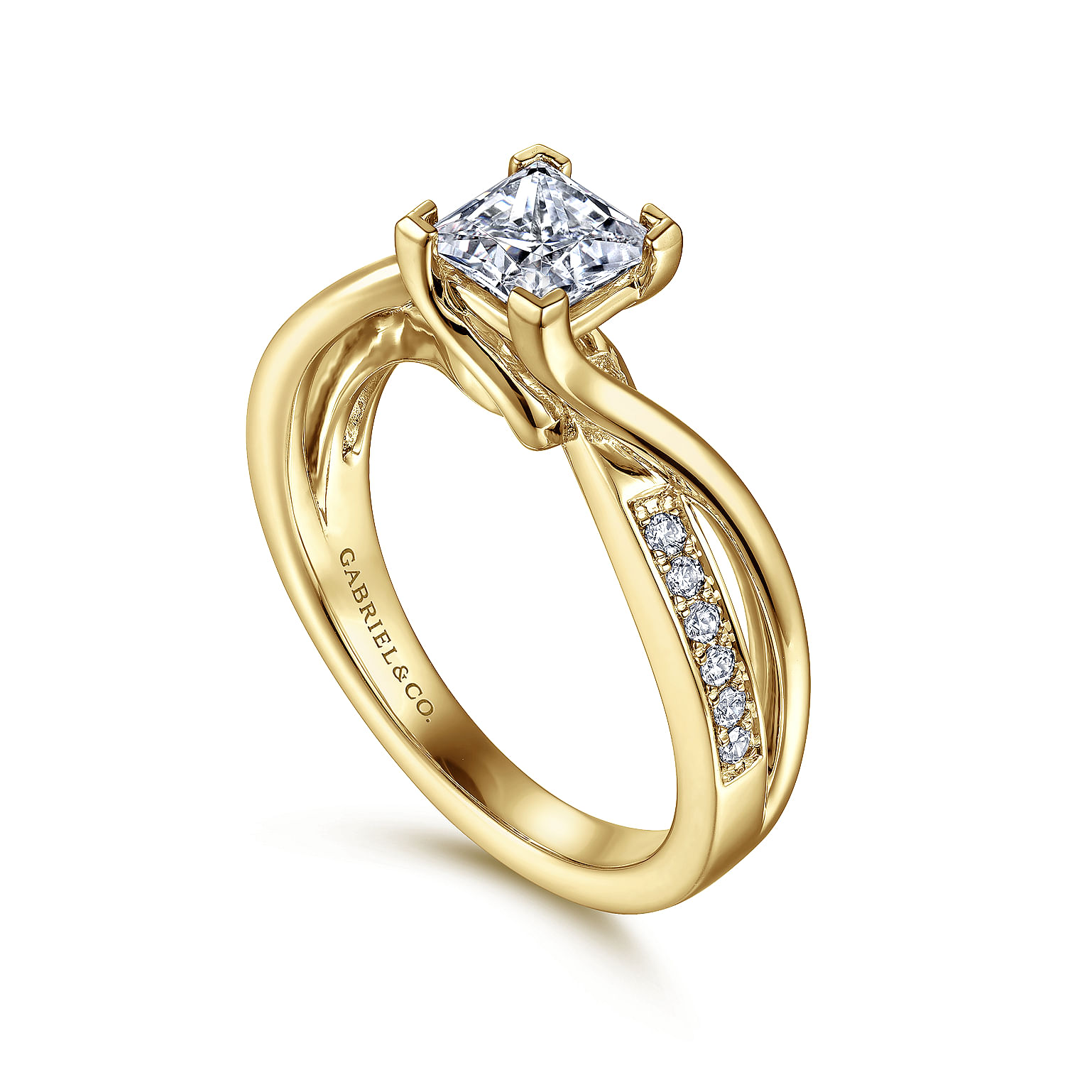 14K Yellow Gold Princess Cut Twisted Diamond Engagement Ring