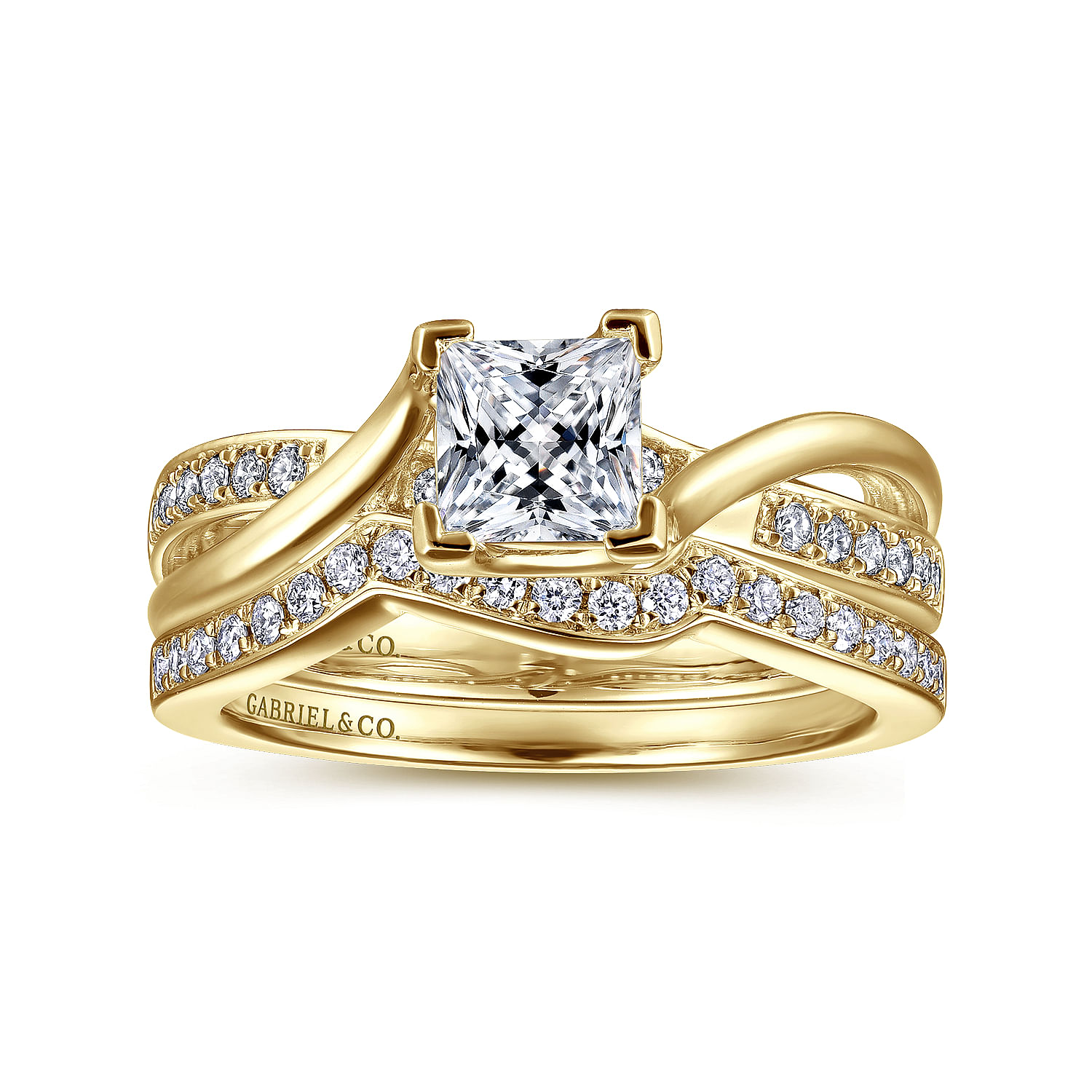 14K Yellow Gold Princess Cut Twisted Diamond Engagement Ring