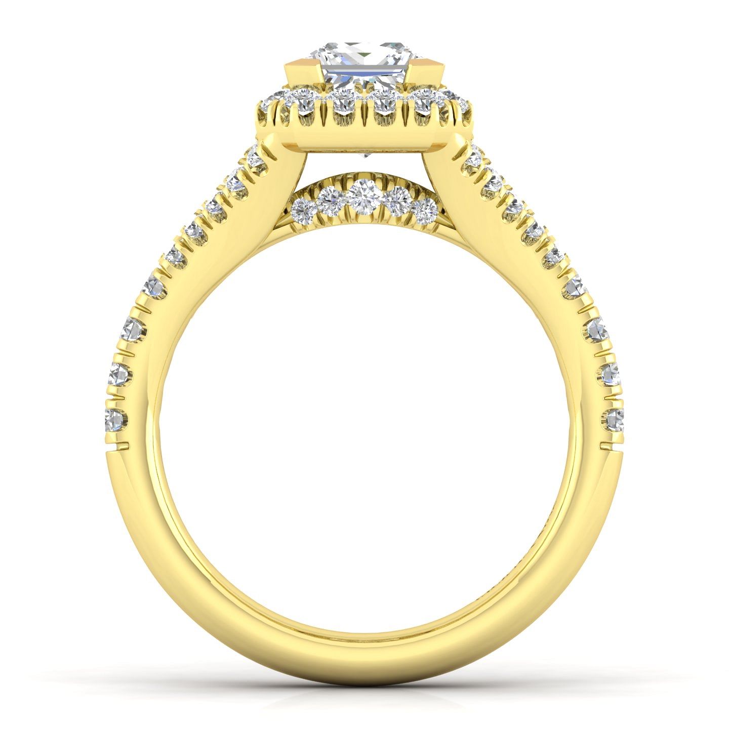 14K Yellow Gold Princess Halo Diamond Engagement Ring