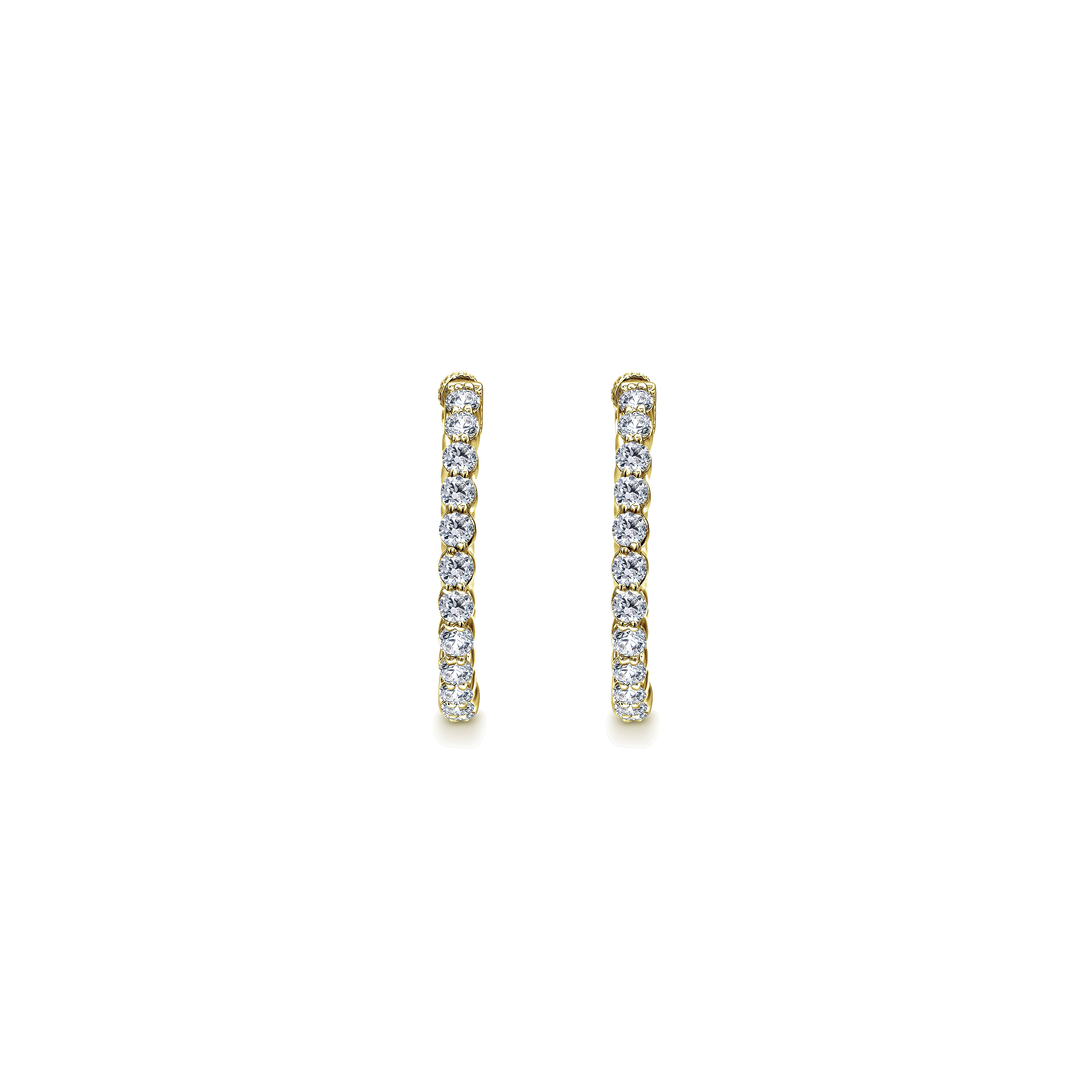 14K Yellow Gold Prong Set 20mm Round Inside Out Diamond Hoop Earrings