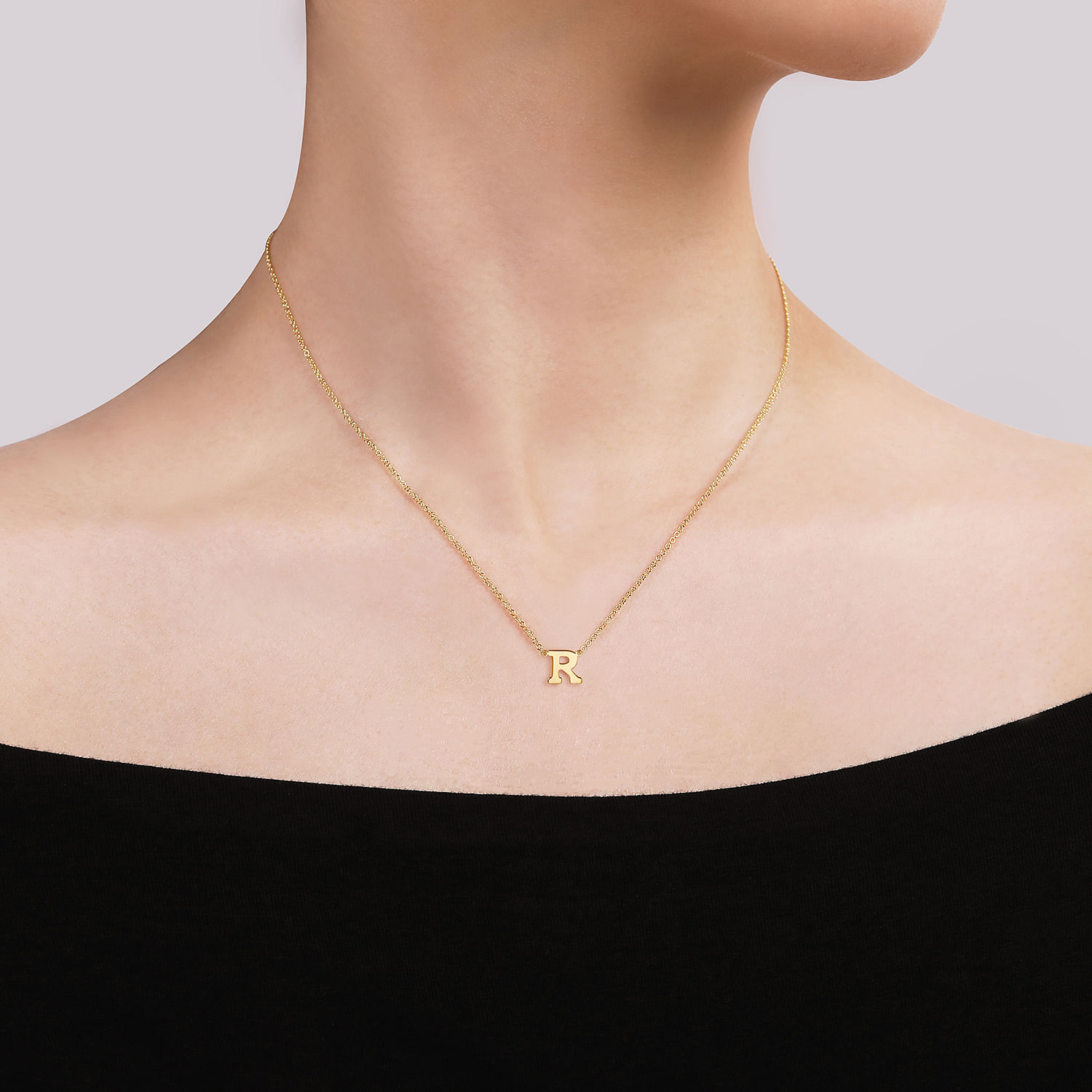 14K Yellow Gold R Initial Necklace