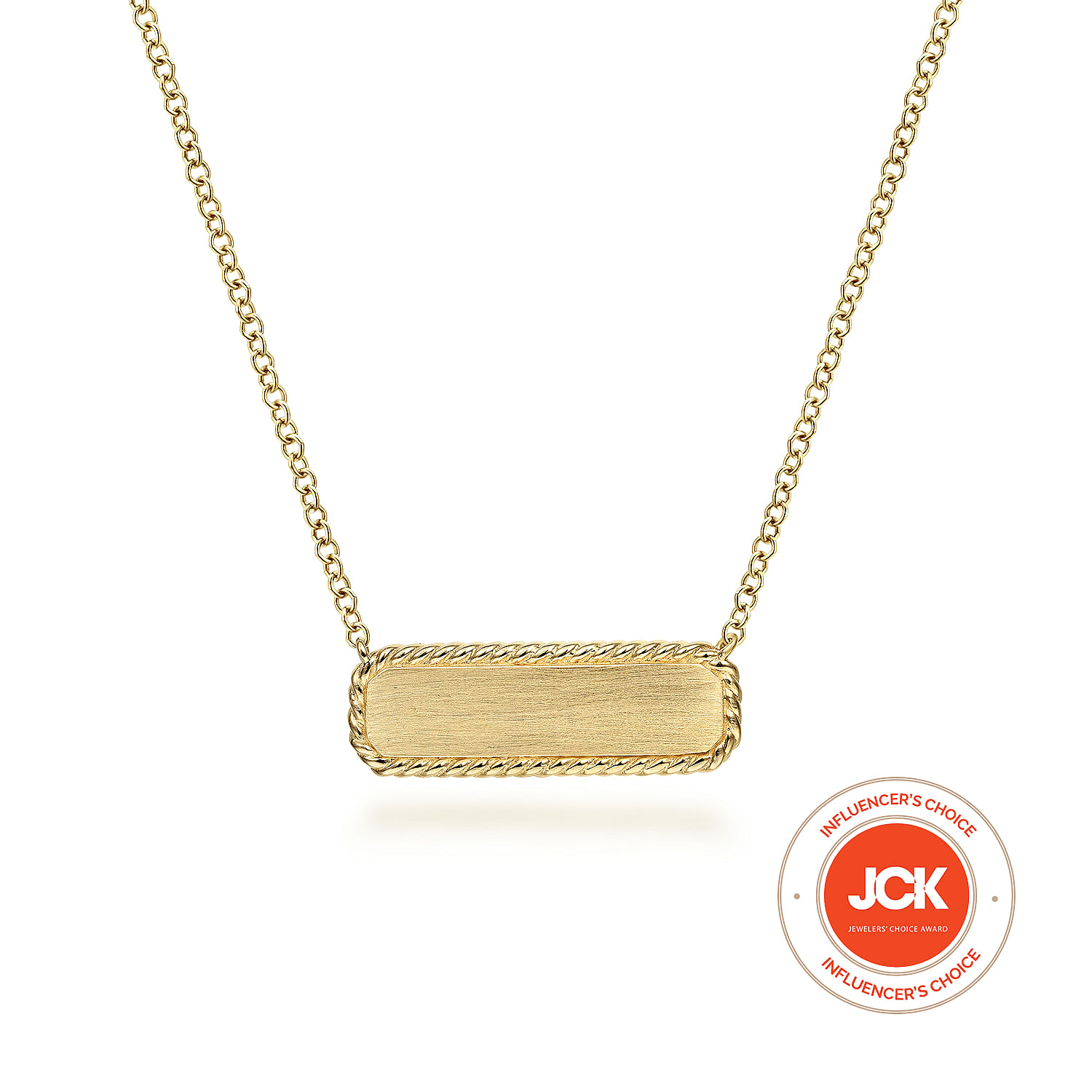 14K Yellow Gold Rectangular ID Pendant Necklace with Twisted Rope Frame