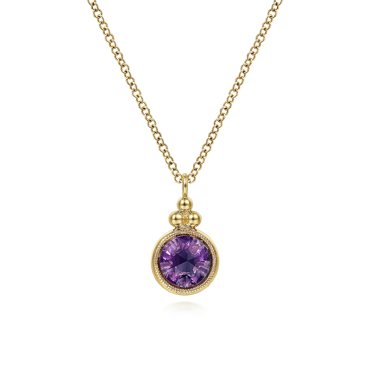 14K Yellow Gold Round Amethyst Pendant Necklace