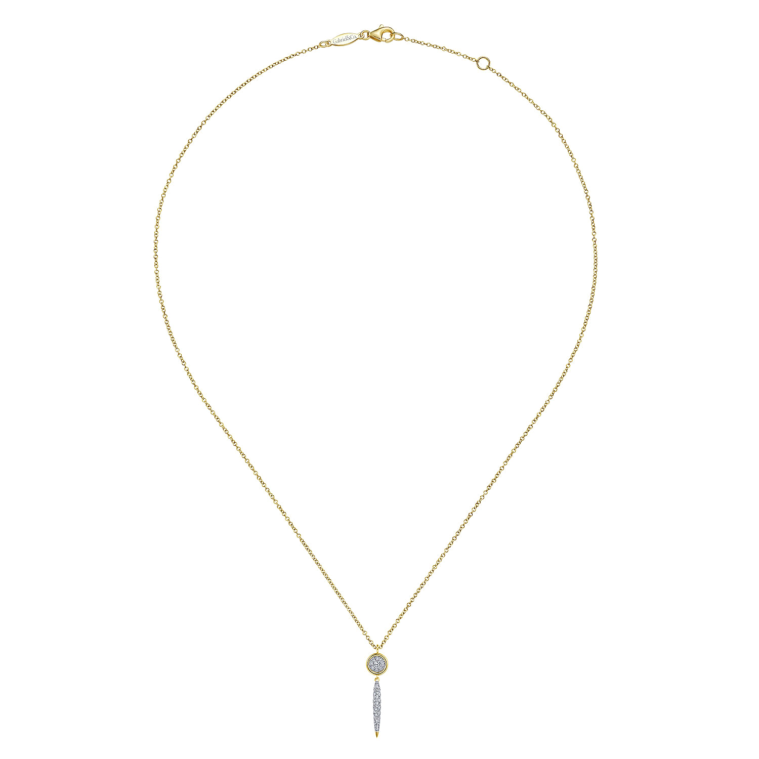 14K Yellow Gold Round Cluster Diamond and Spike Drop Pendant Necklace