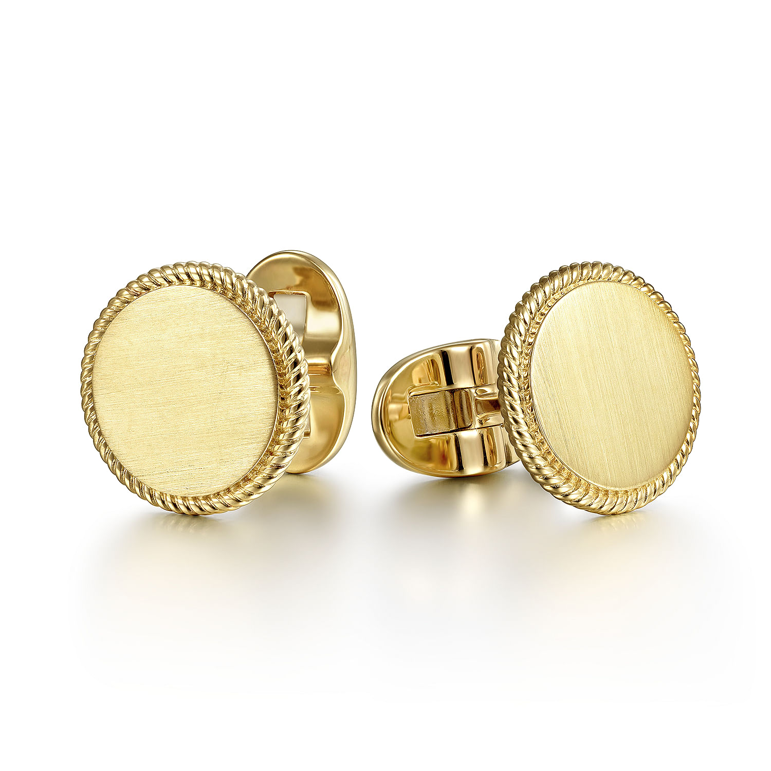 14K Yellow Gold Round Cufflinks with Twisted Rope Trim