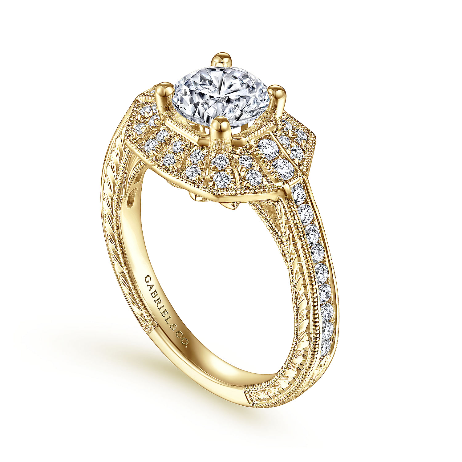 14K Yellow Gold Round Diamond Channel Set Engagement Ring