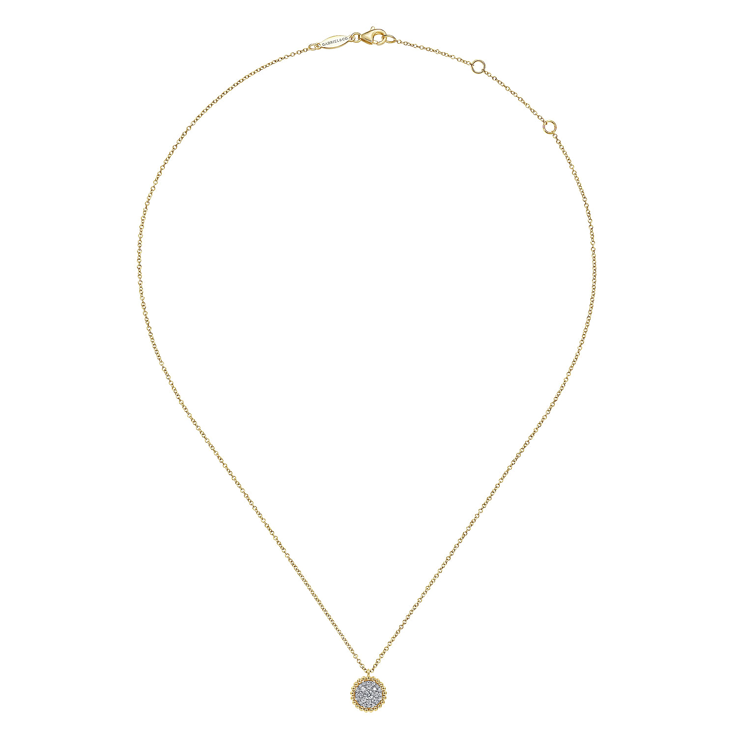 14K Yellow Gold Round Diamond Pavé Pendant Necklace with Bujukan Bead Frame