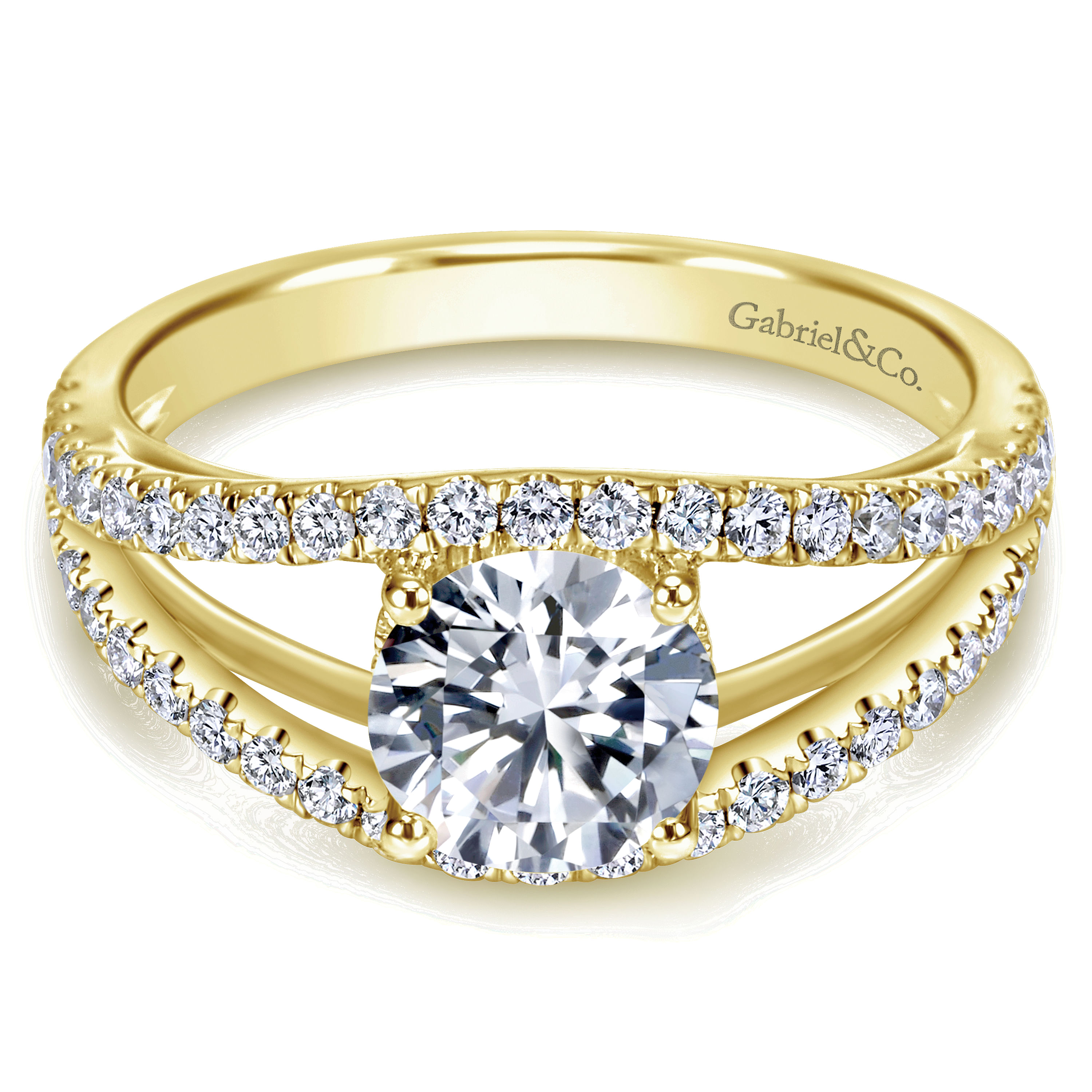 14K Yellow Gold Round Diamond Split Shank Engagement Ring