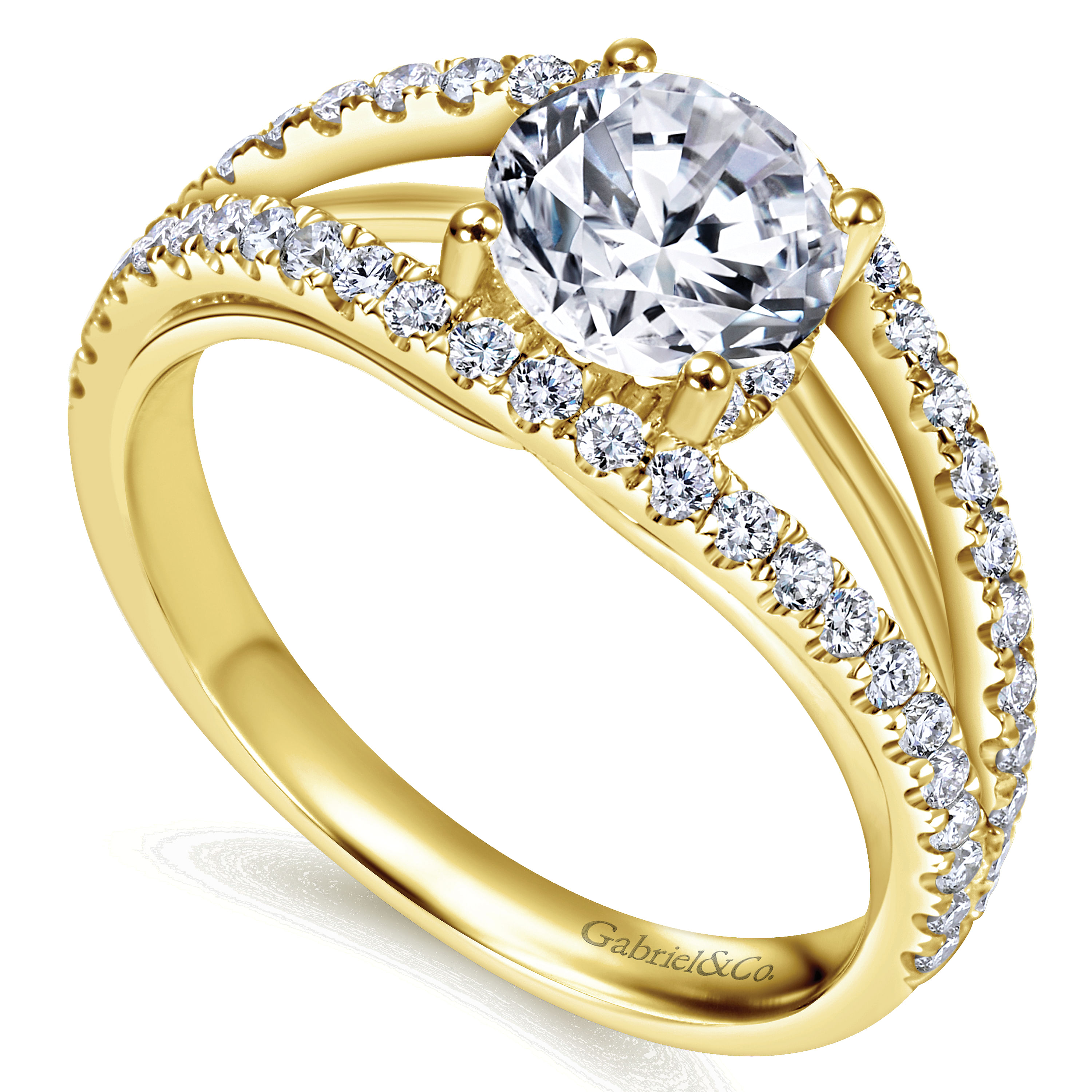 14K Yellow Gold Round Diamond Split Shank Engagement Ring