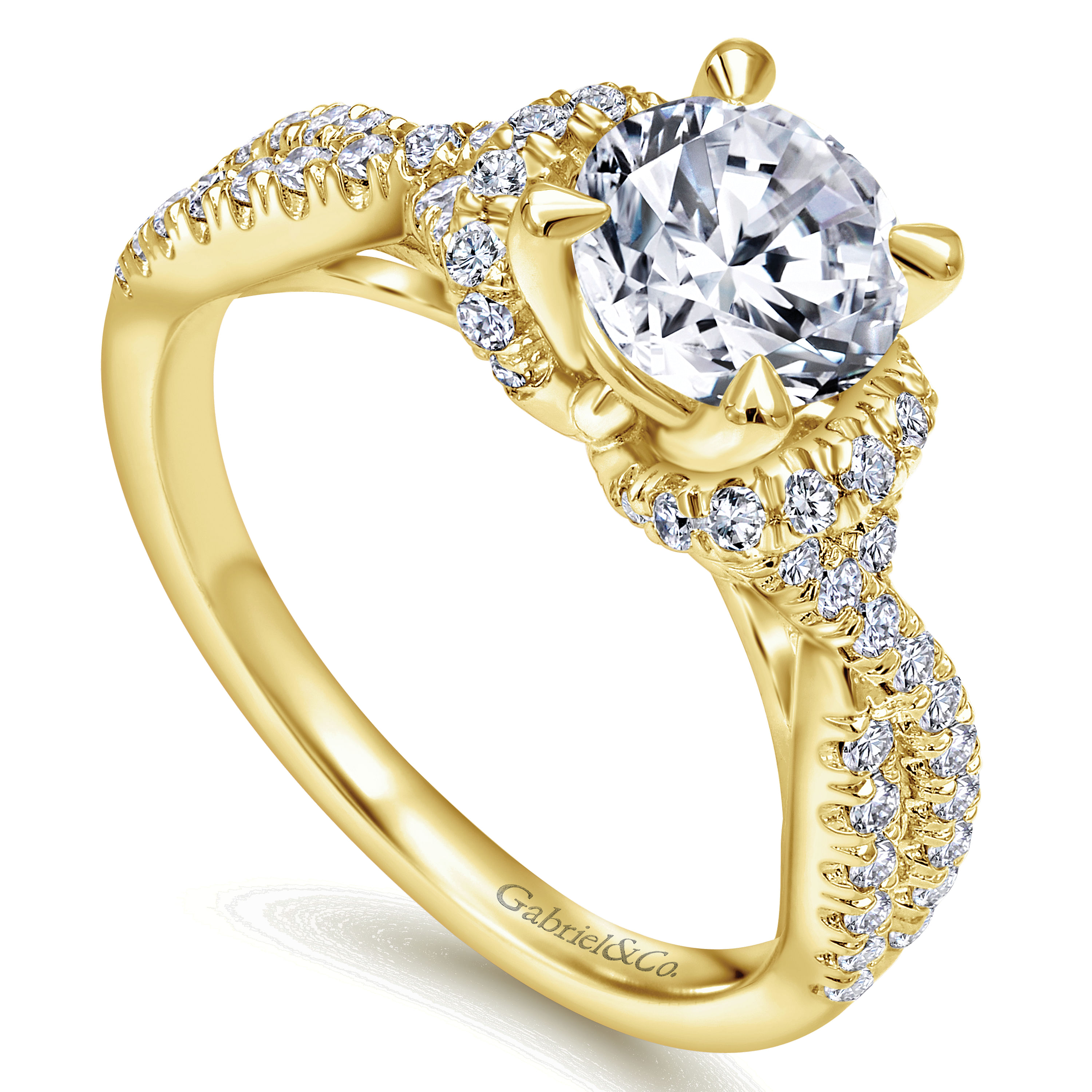 14K Yellow Gold Round Diamond Twisted Engagement Ring