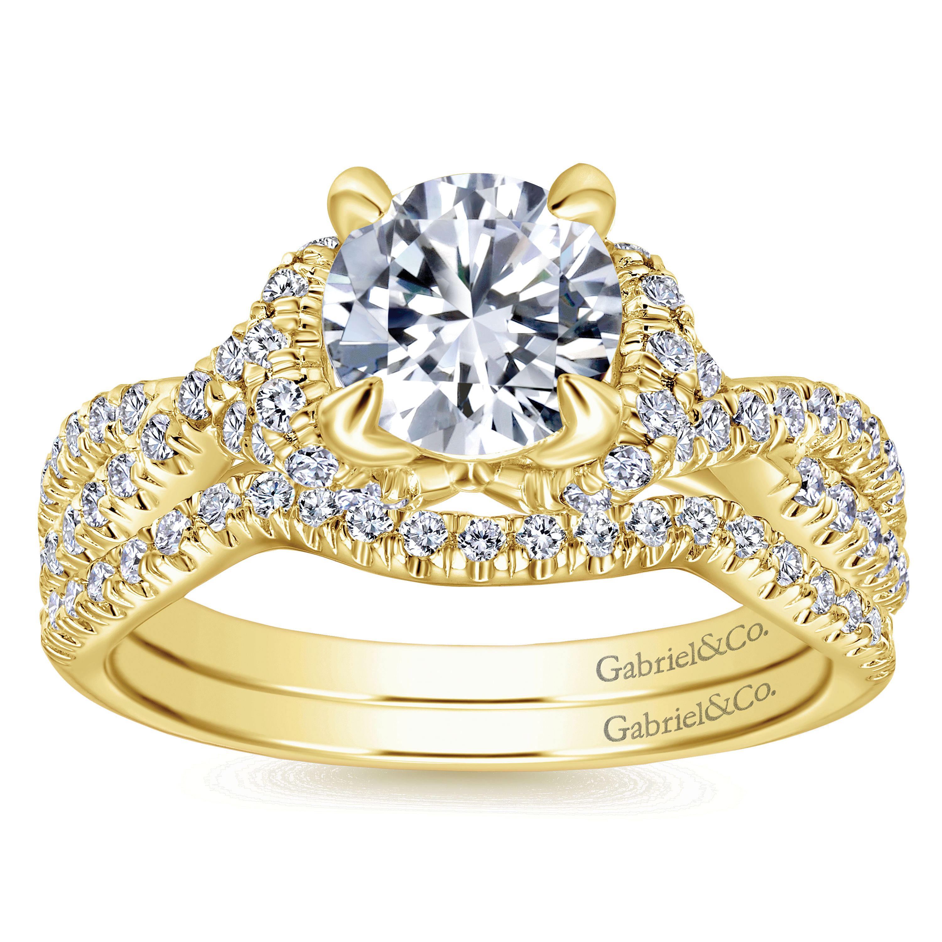 14K Yellow Gold Round Diamond Twisted Engagement Ring