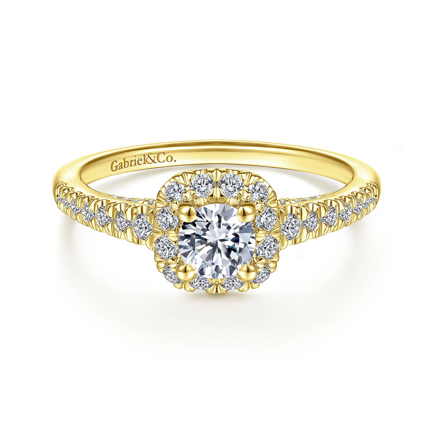 14K Yellow Gold Round Halo Complete Diamond Engagement Ring