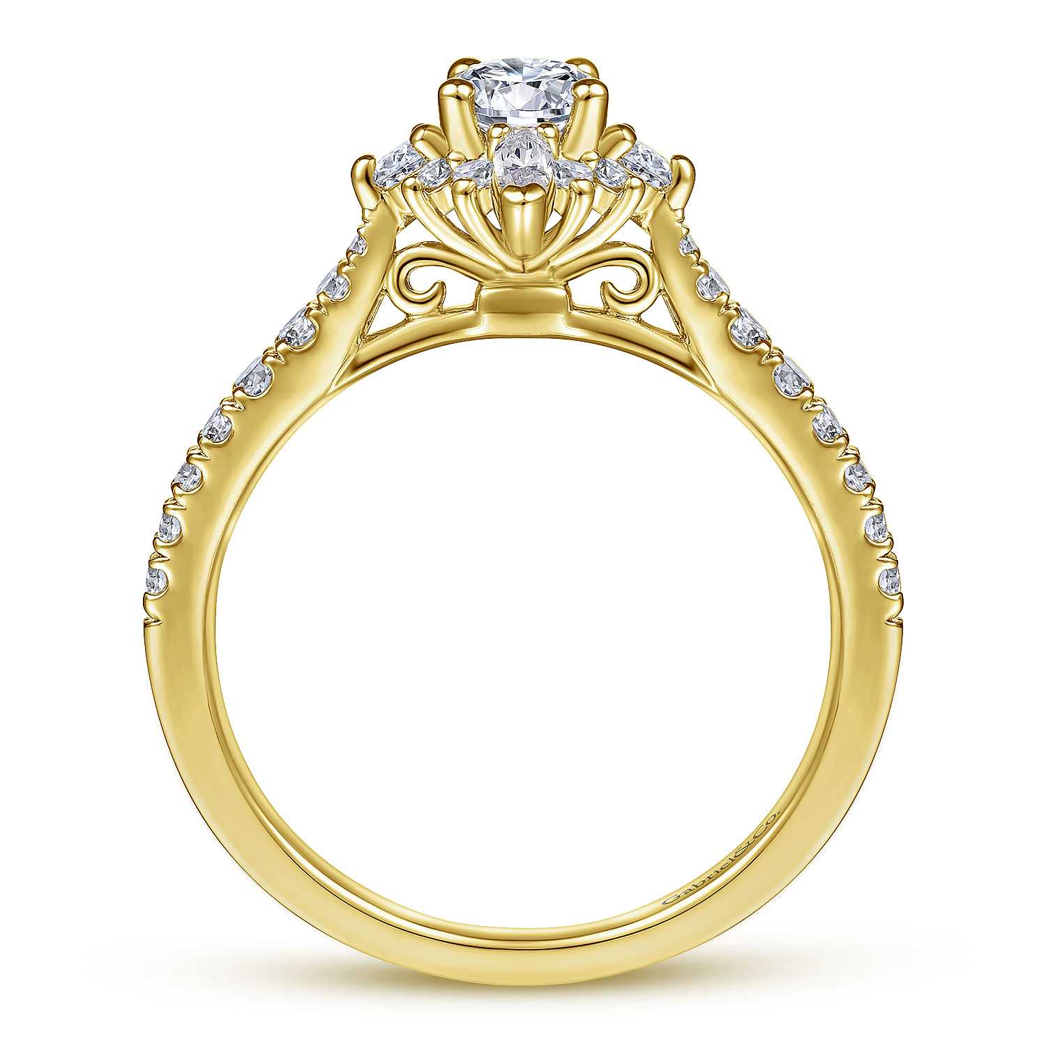 14K Yellow Gold Round Halo Complete Diamond Engagement Ring