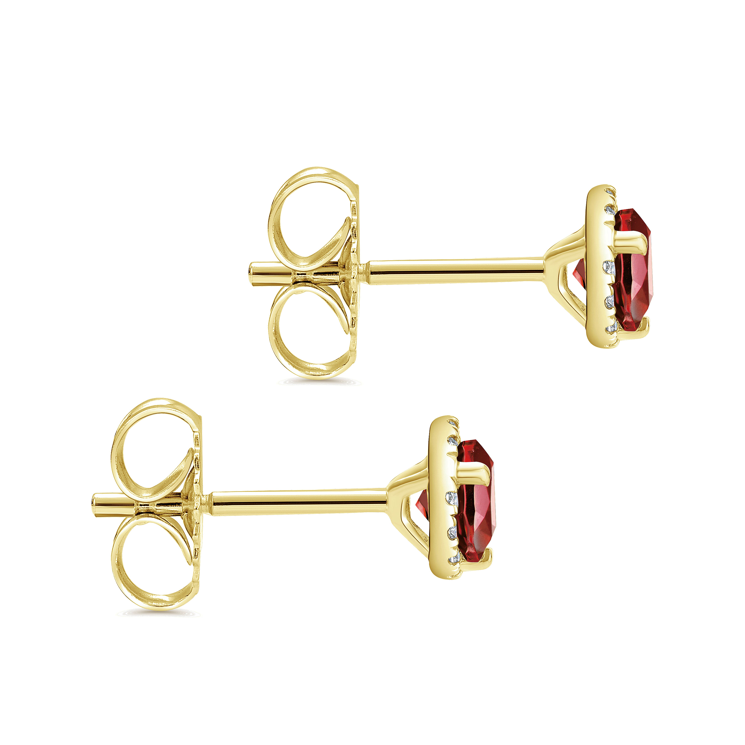 14K Yellow Gold Round Halo Garnet and Diamond Stud Earrings