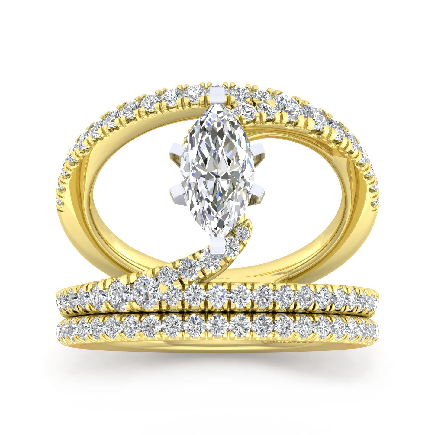 14K Yellow Gold Round Split Shank Diamond Engagement Ring
