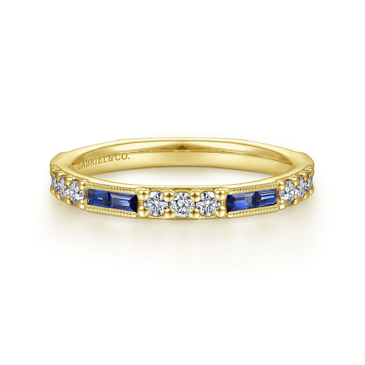 14K Yellow Gold Sapphire Baguette and Diamond Stackable Ring