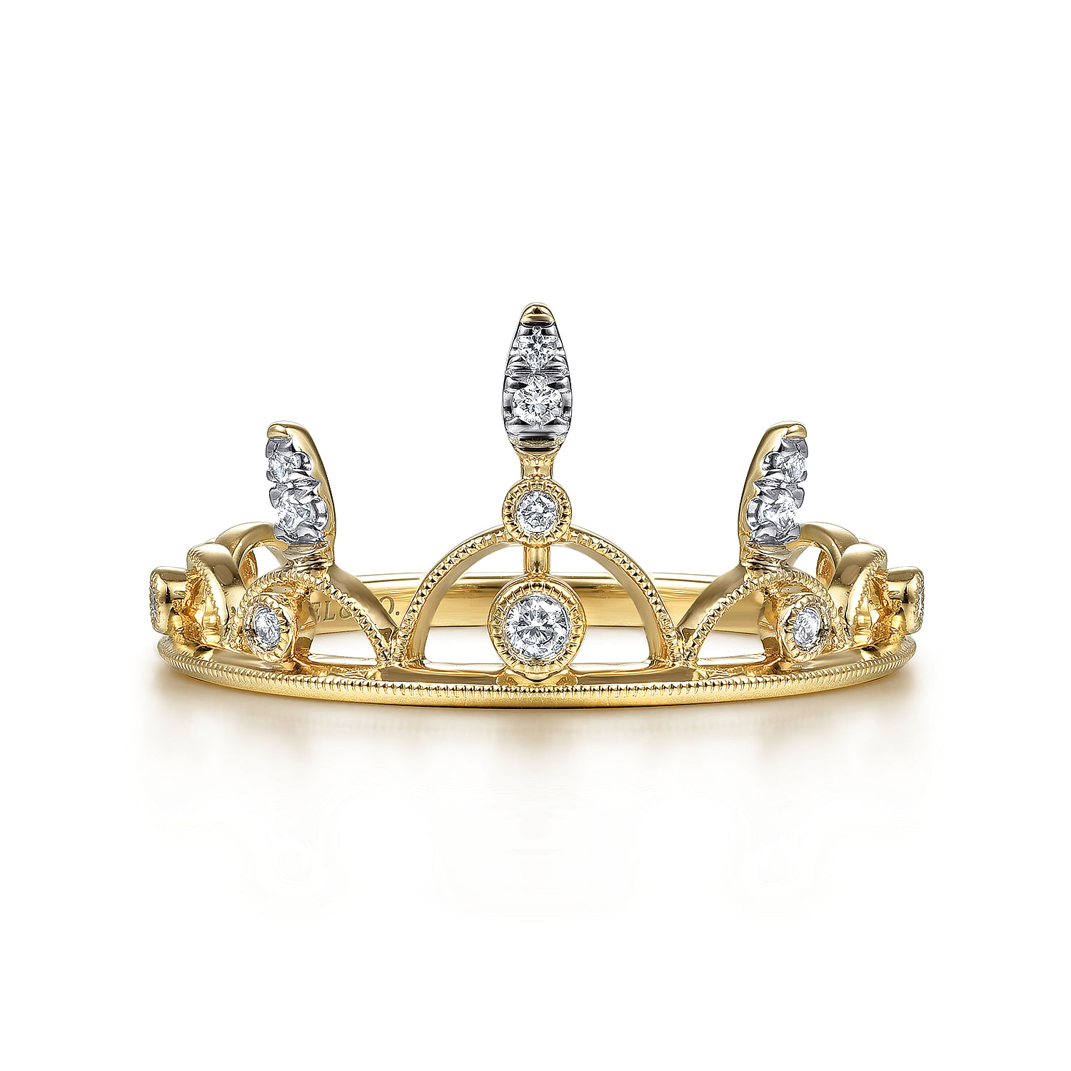 14K Yellow Gold Spiked Diamond Crown Ring