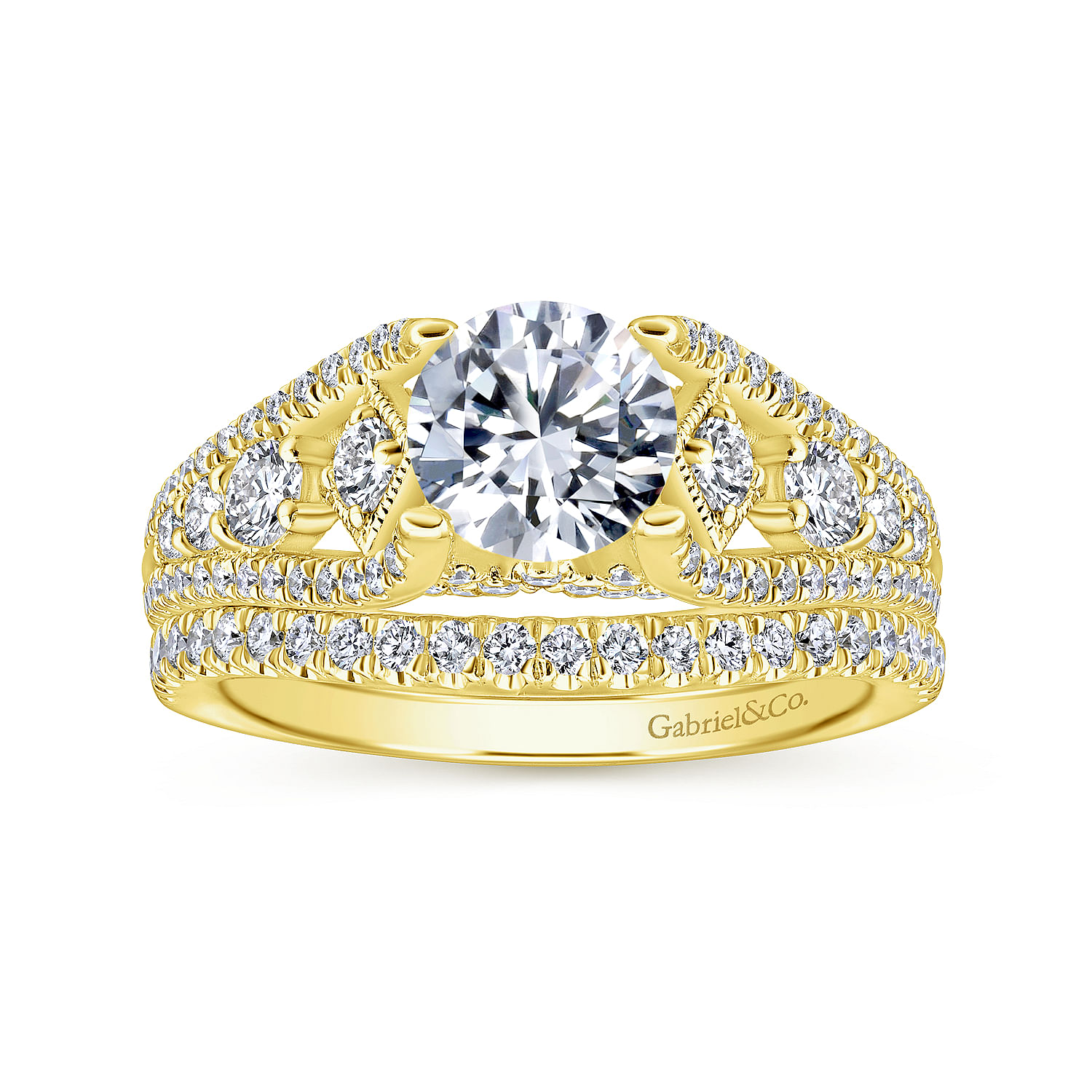 14K Yellow Gold Split Shank Round Diamond Engagement Ring