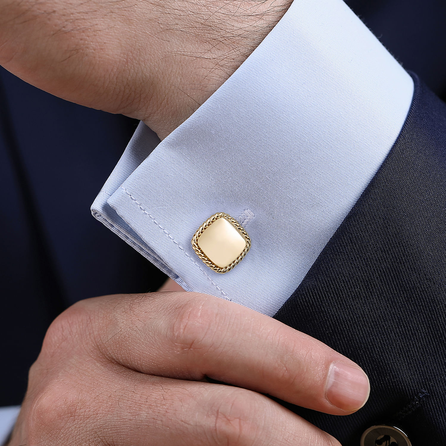 14K Yellow Gold Square Cufflinks with Twisted Rope Trim