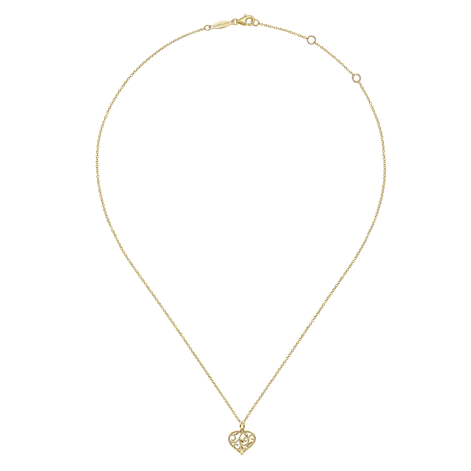 14K Yellow Gold Swirling Heart Pendant Necklace