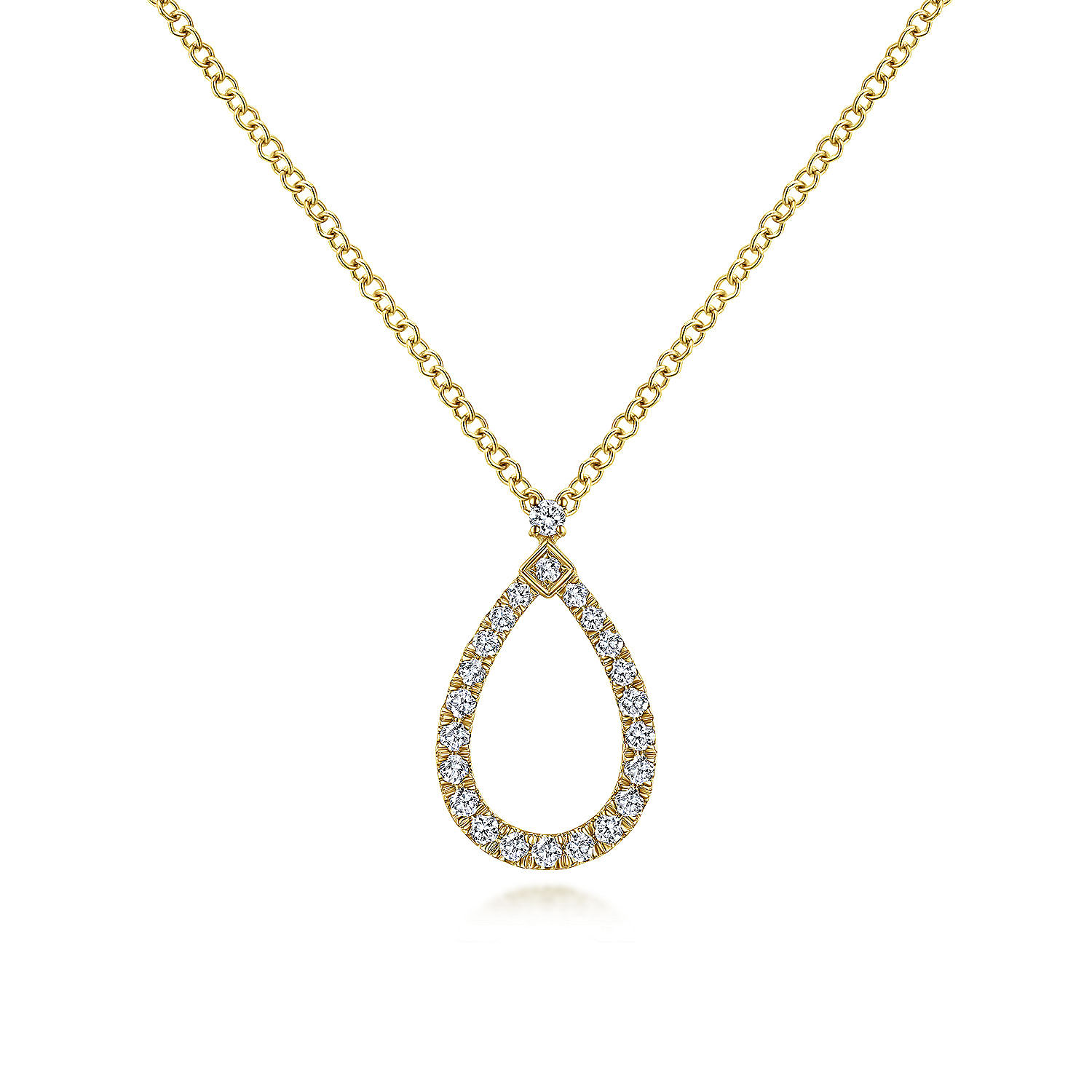 14K Yellow Gold Teardrop Diamond Pendant Necklace