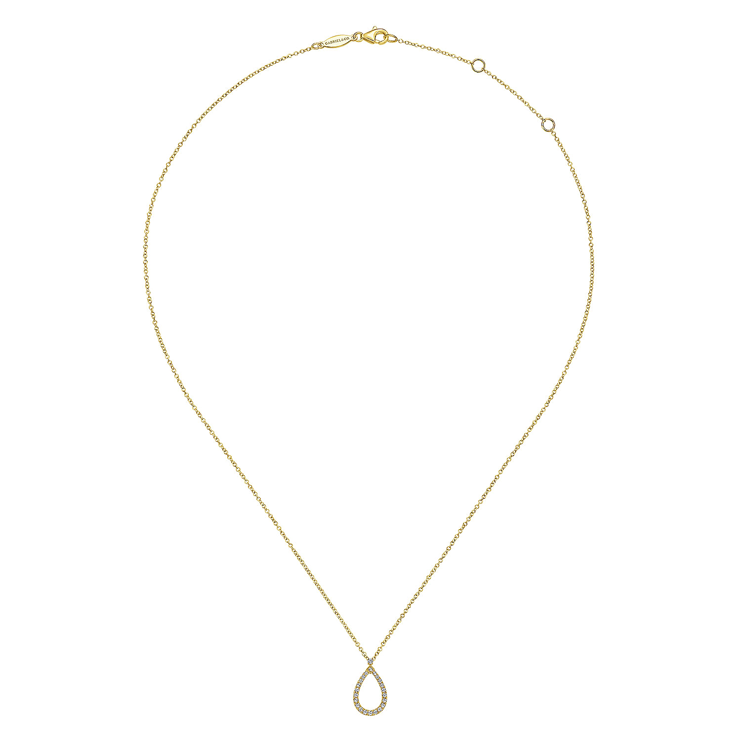 14K Yellow Gold Teardrop Diamond Pendant Necklace