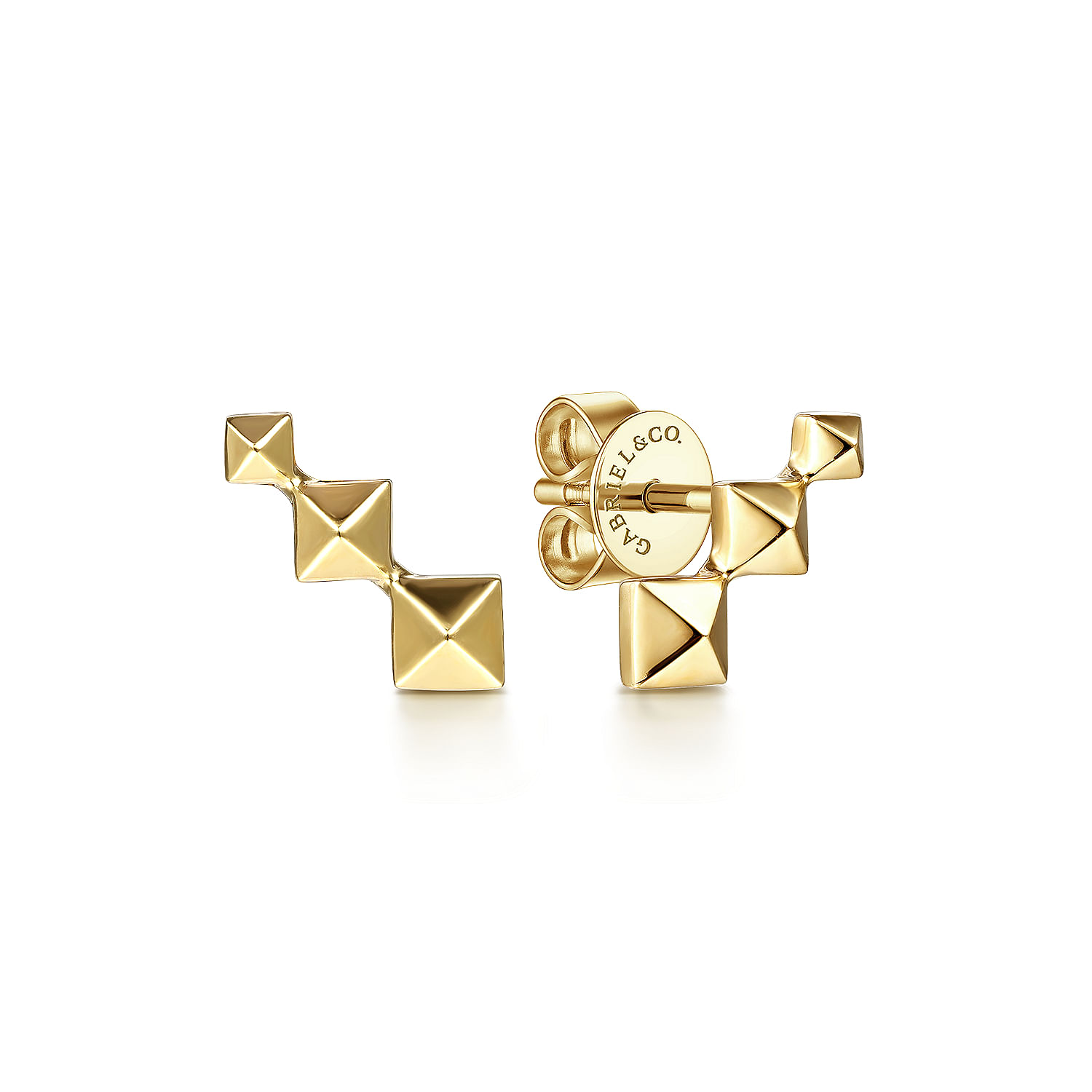 14K Yellow Gold Three Pyramid Stud Earrings