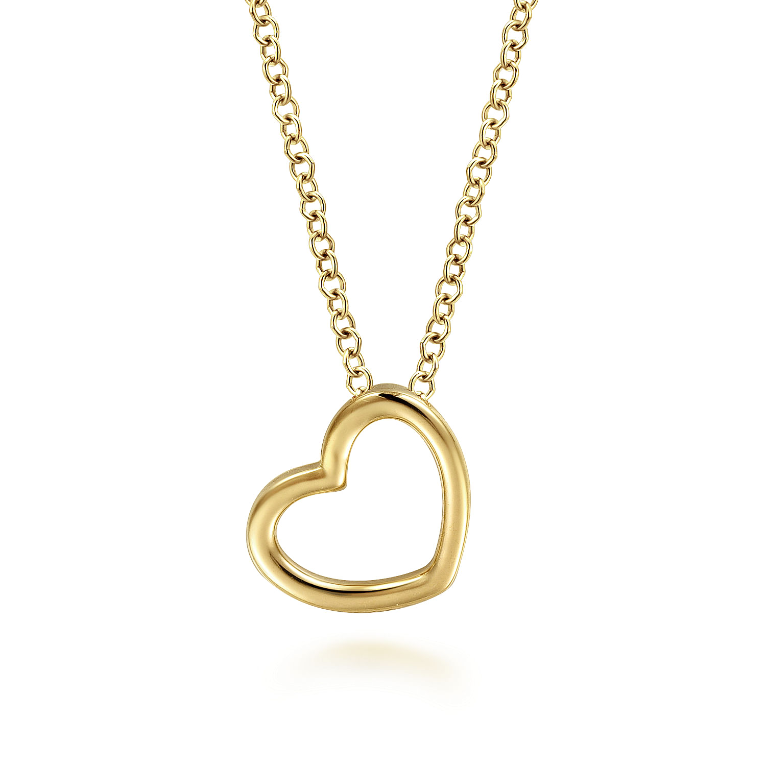 14K Yellow Gold Tilted Heart Pendant Necklace
