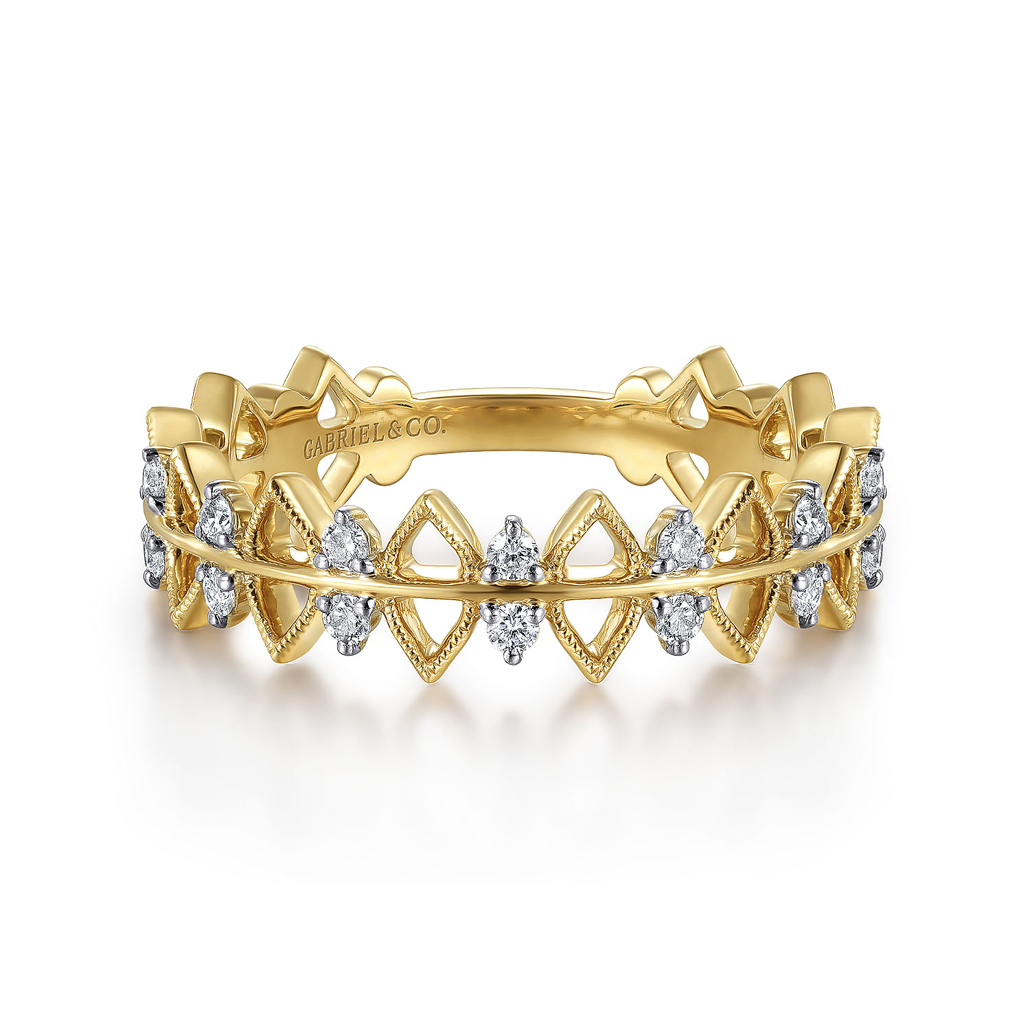 14K Yellow Gold Triangle and Diamond Station Stackable Ring