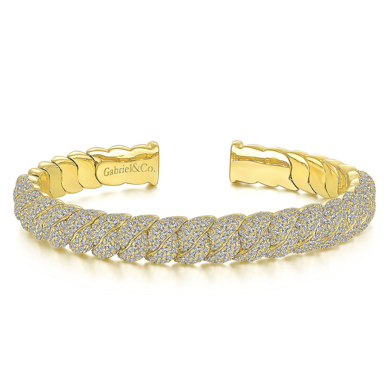 14K Yellow Gold Twisted Link Diamond Pavé Cuff Bracelet