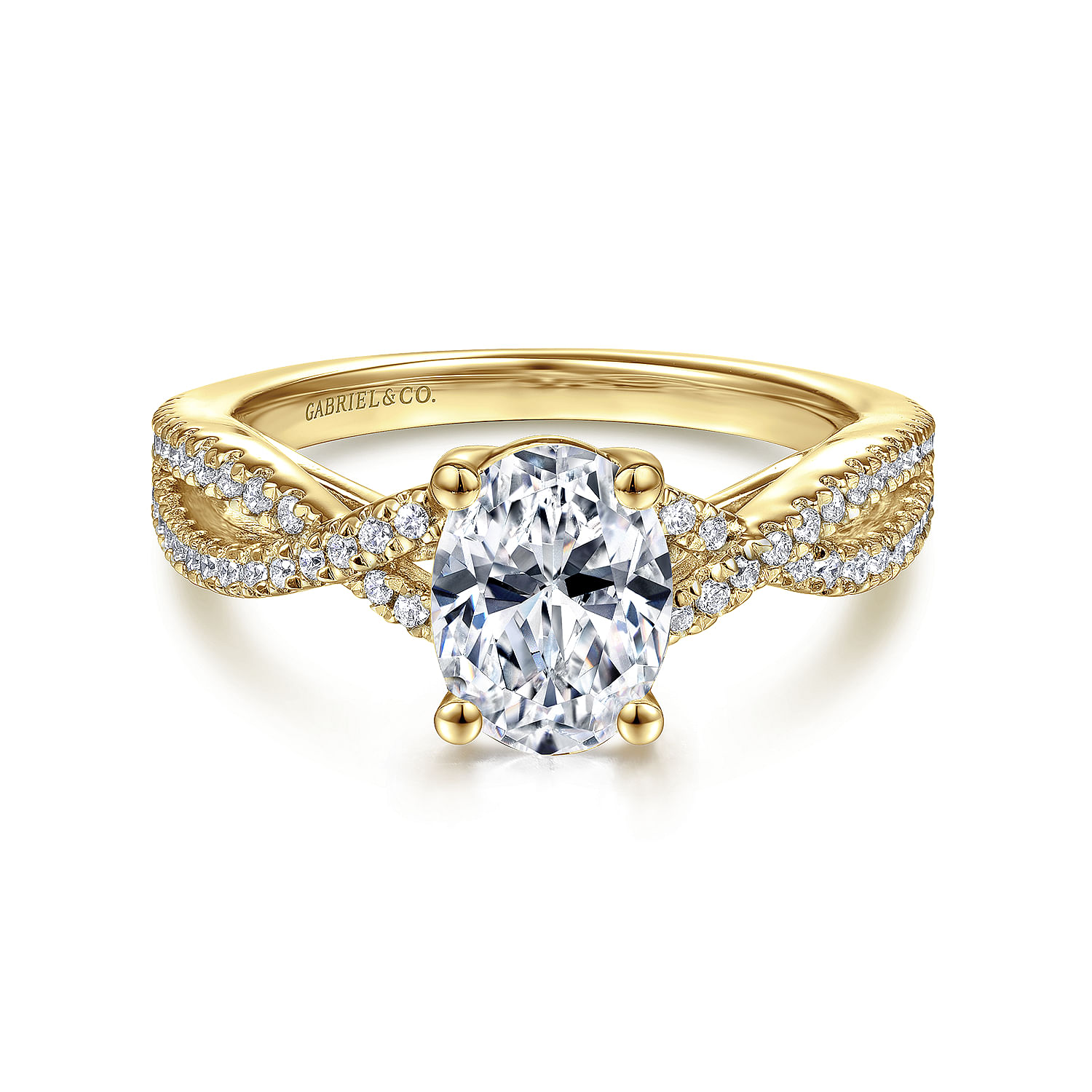 14K Yellow Gold Twisted Oval Diamond Engagement Ring