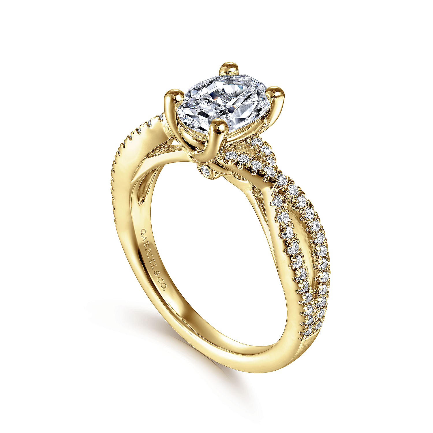 14K Yellow Gold Twisted Oval Diamond Engagement Ring