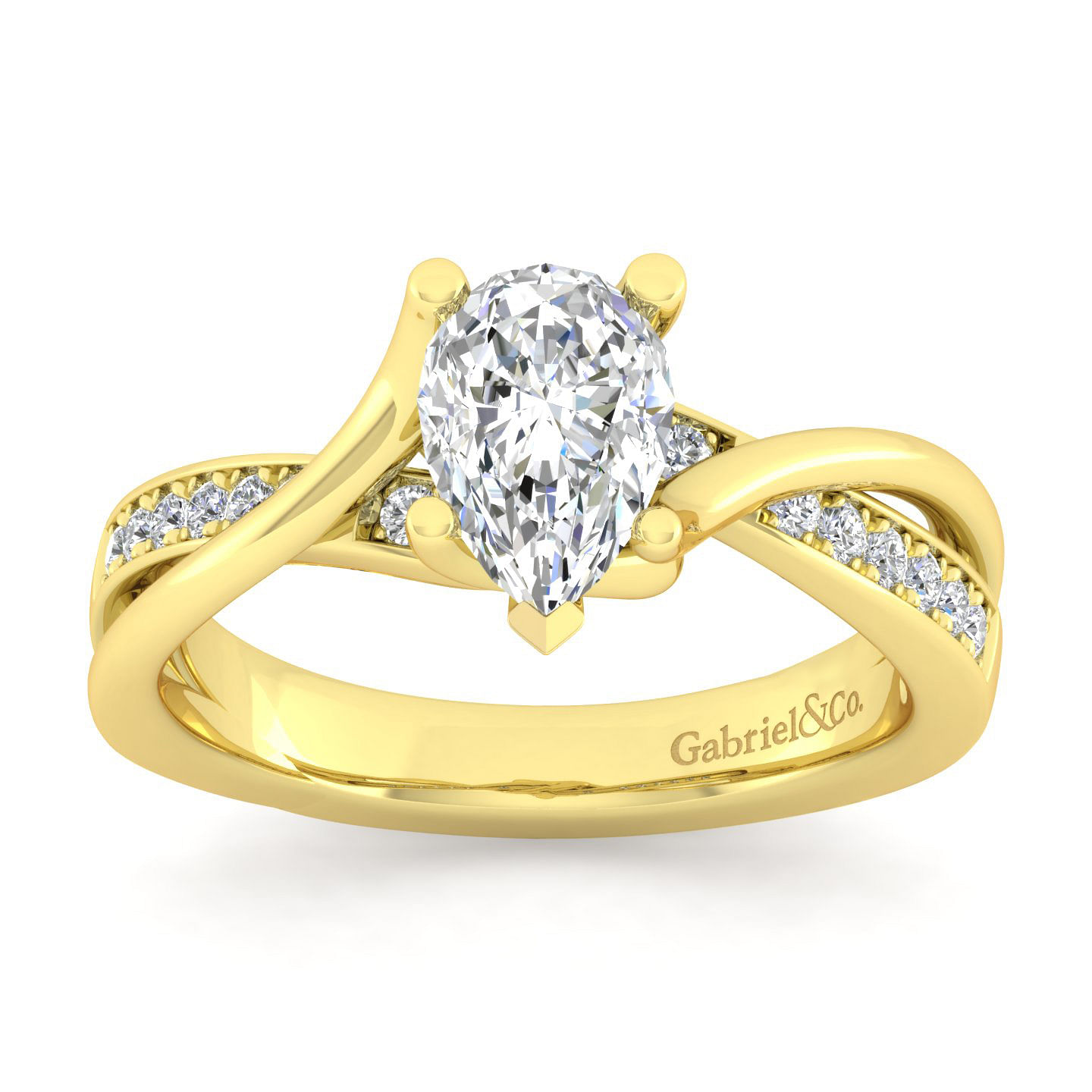 14K Yellow Gold Twisted Pear Shape Diamond Engagement Ring